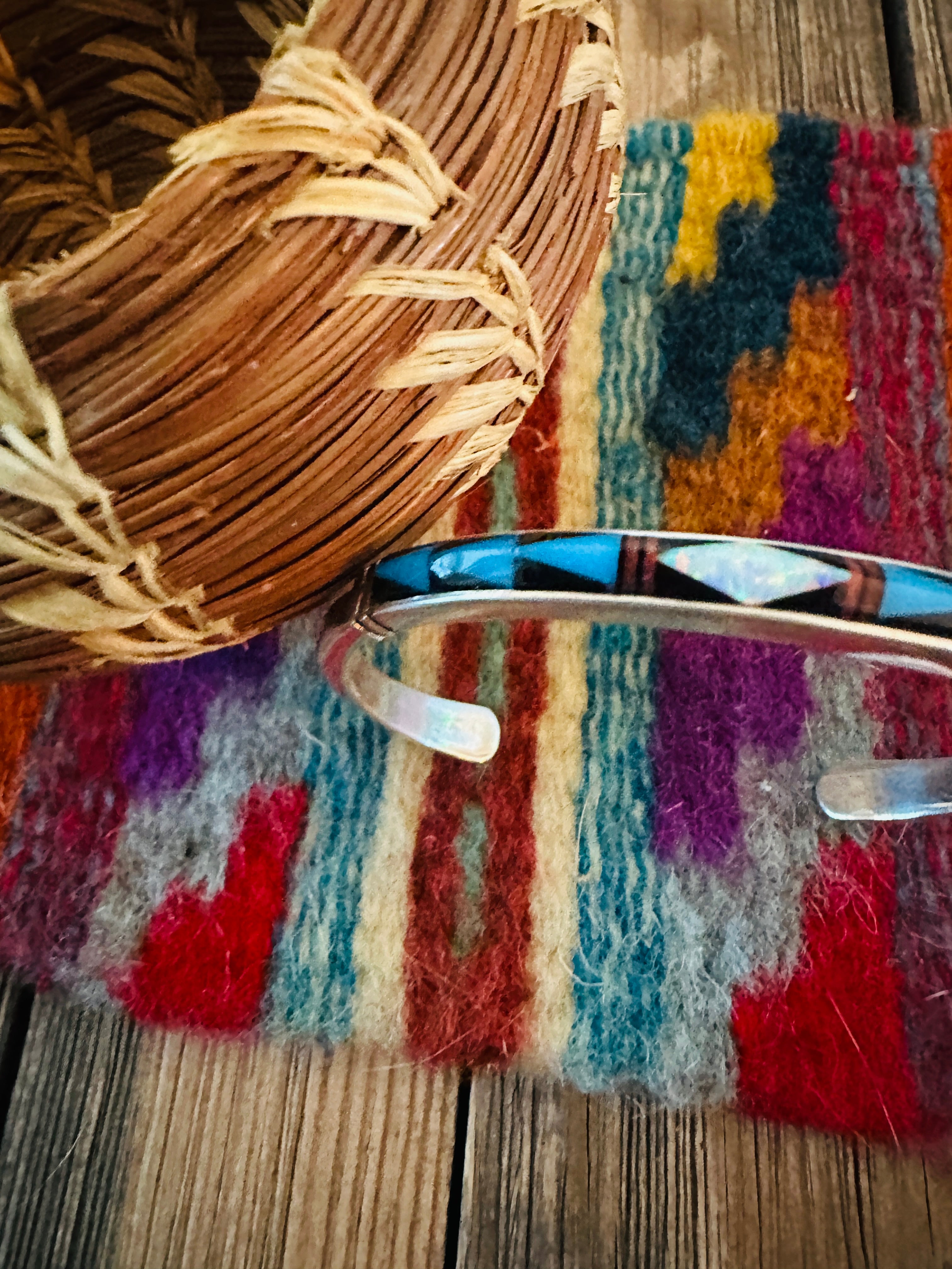 Handcrafted Multi Stone & Sterling Silver Inlay Cuff Bracelet