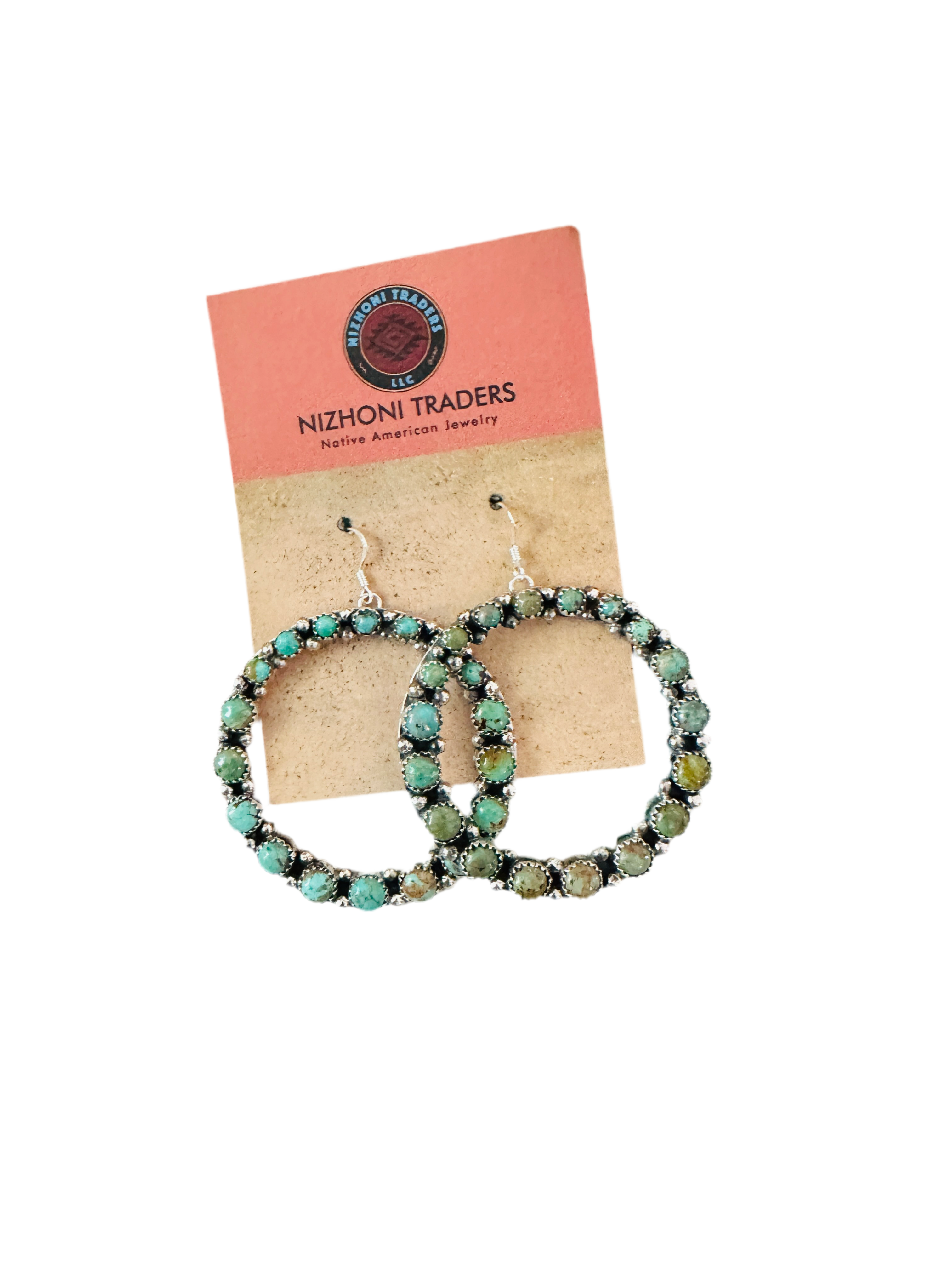 Navajo Turquoise and Sterling Silver Dangle Hoop Earrings