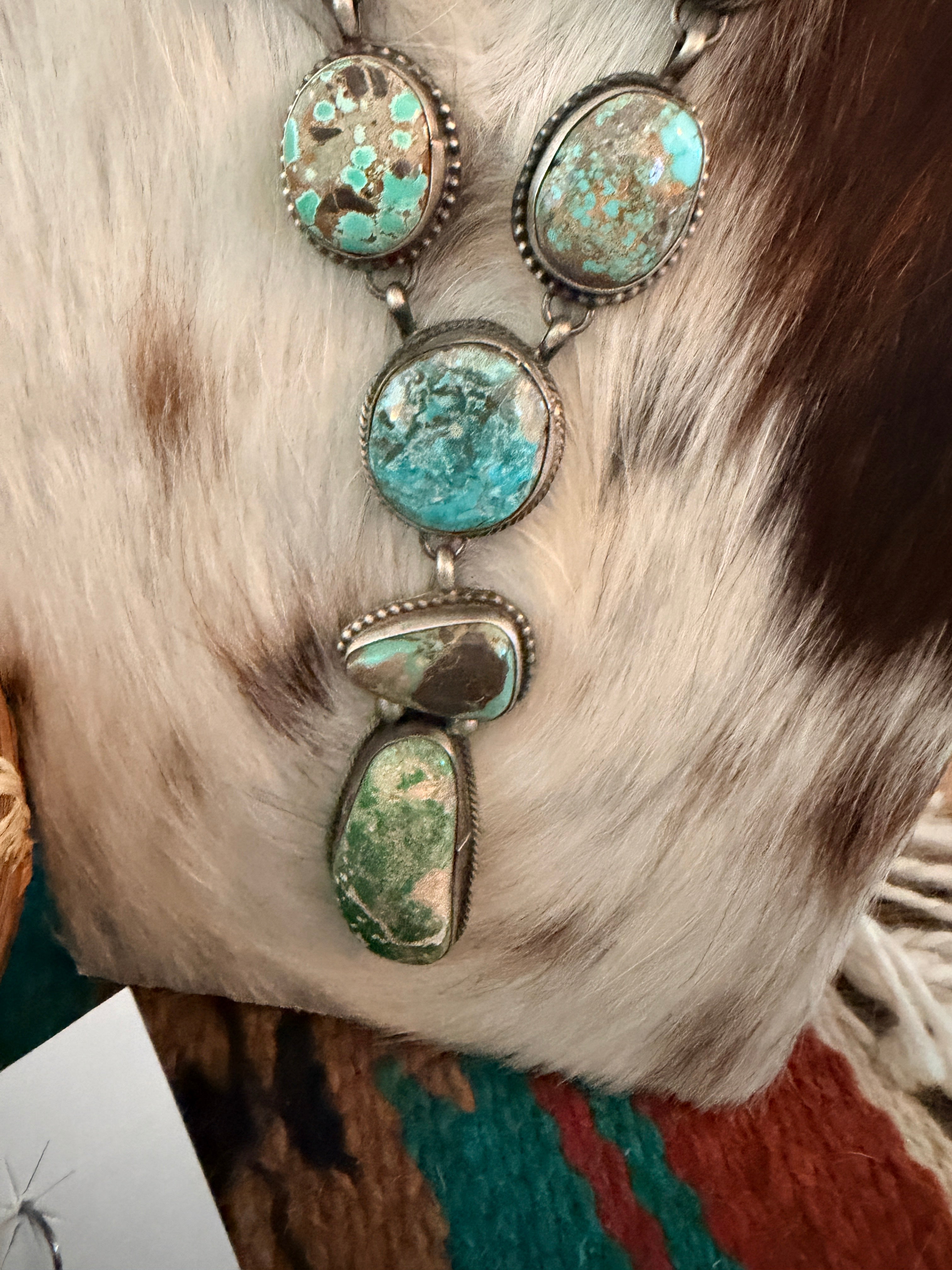 Handcrafted Royston Turquoise & Sterling Silver Necklace and Earring Set by Sheila Becenti