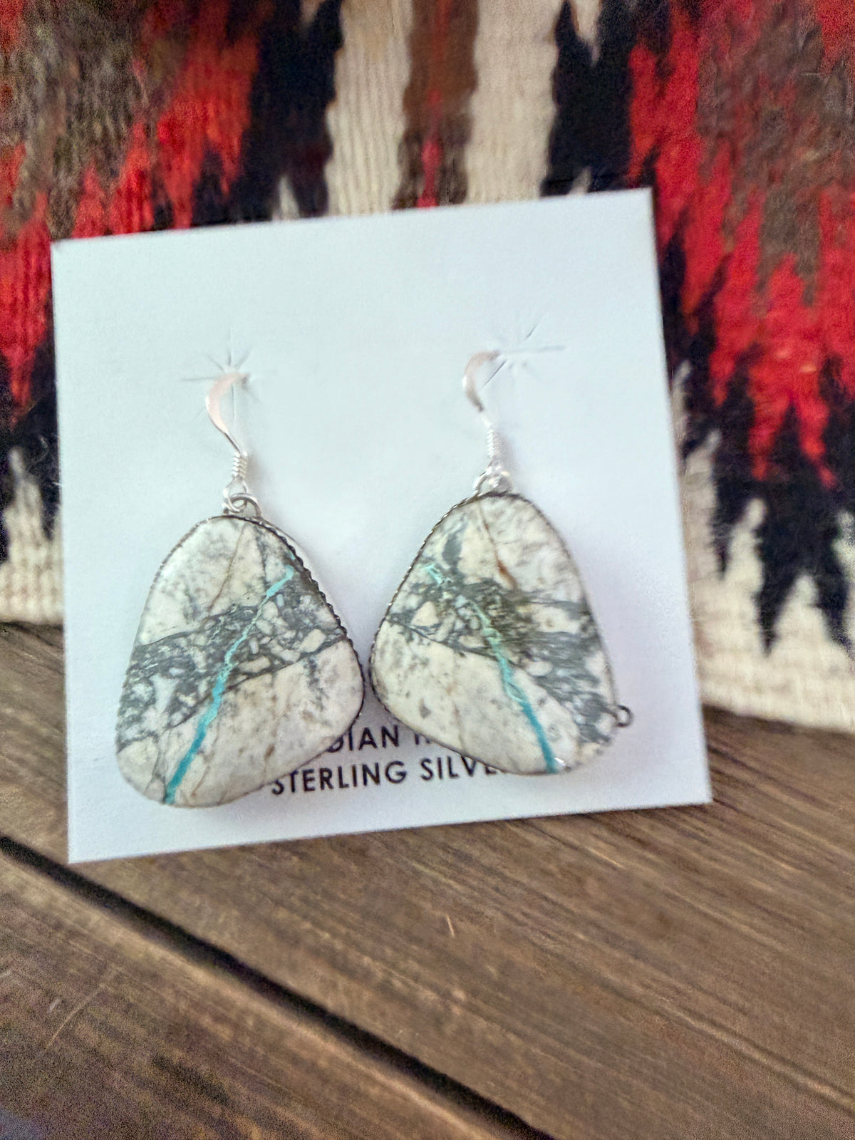 Handcrafted Ribbon Turquoise & Sterling Silver Dangle Earrings by Lorenzo Arviso Jr.
