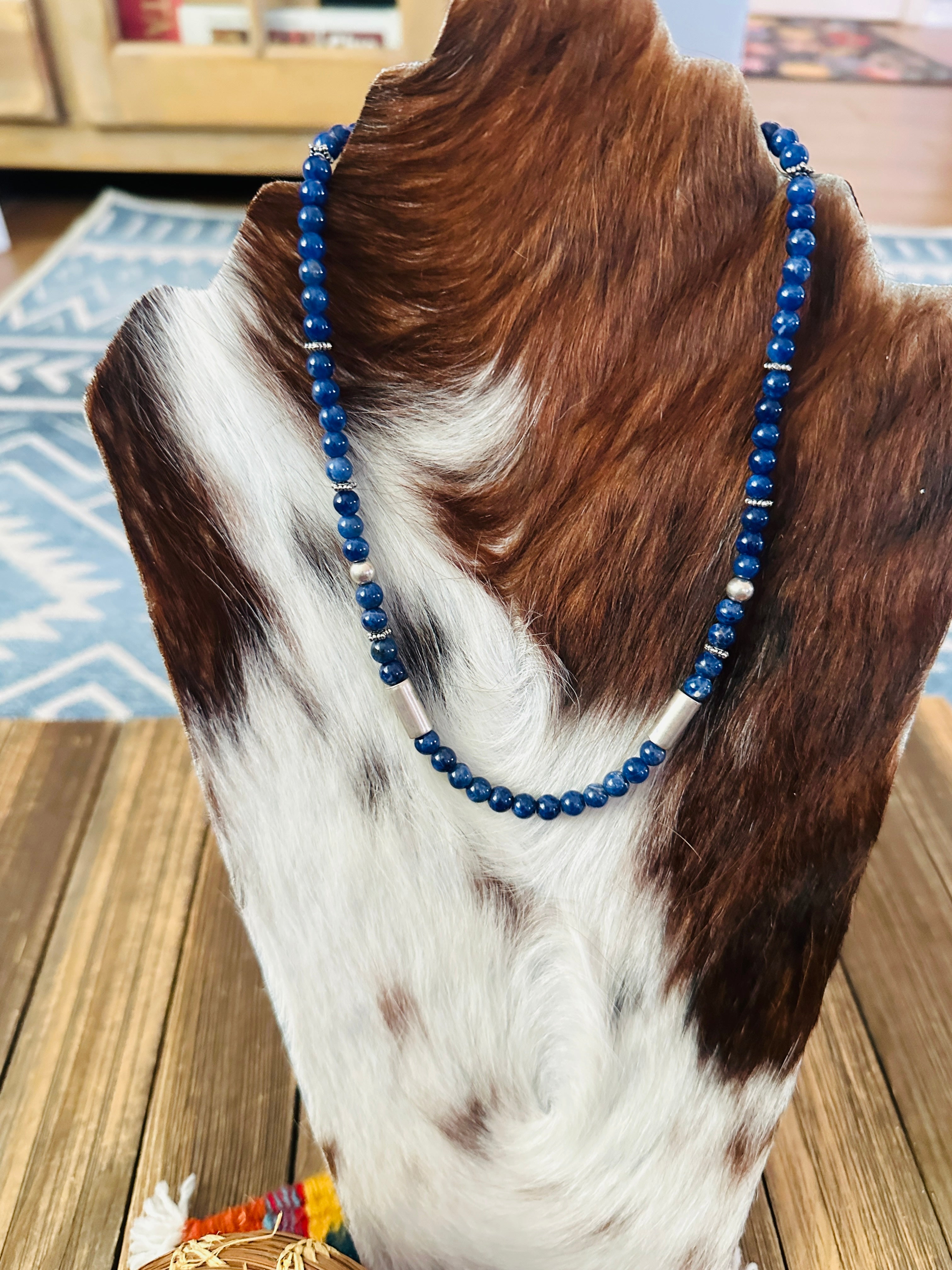 Handcrafted Lapis & Sterling Silver Beaded 18” Necklace by T & R Singer