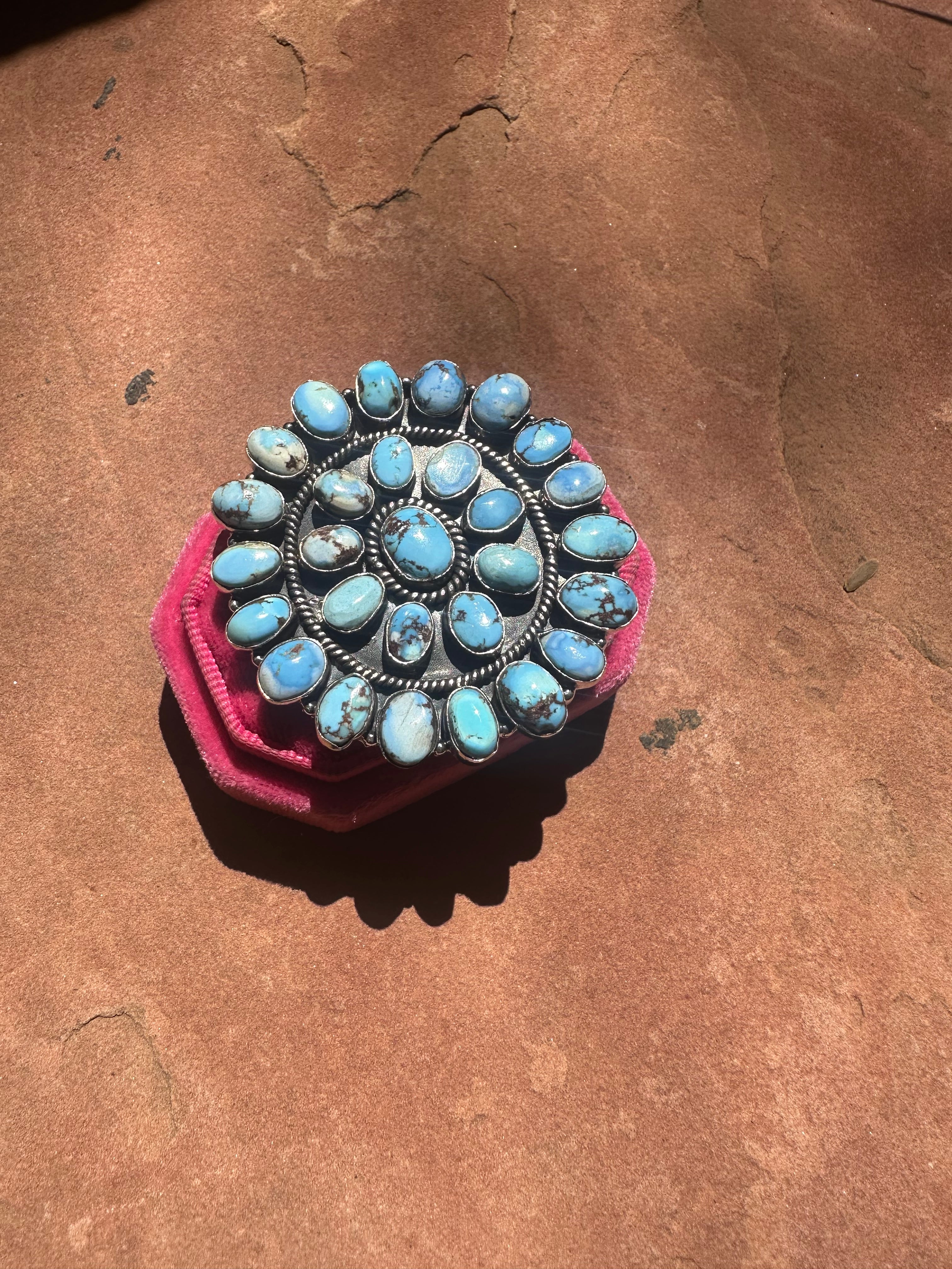 Handmade Golden Hills Turquoise And Sterling Silver Adjustable Ring