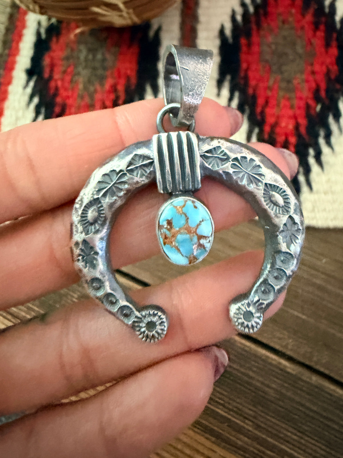 Handcrafted Sterling Silver & Golden Hills Turquoise Naja Pendant by Kevin Billah