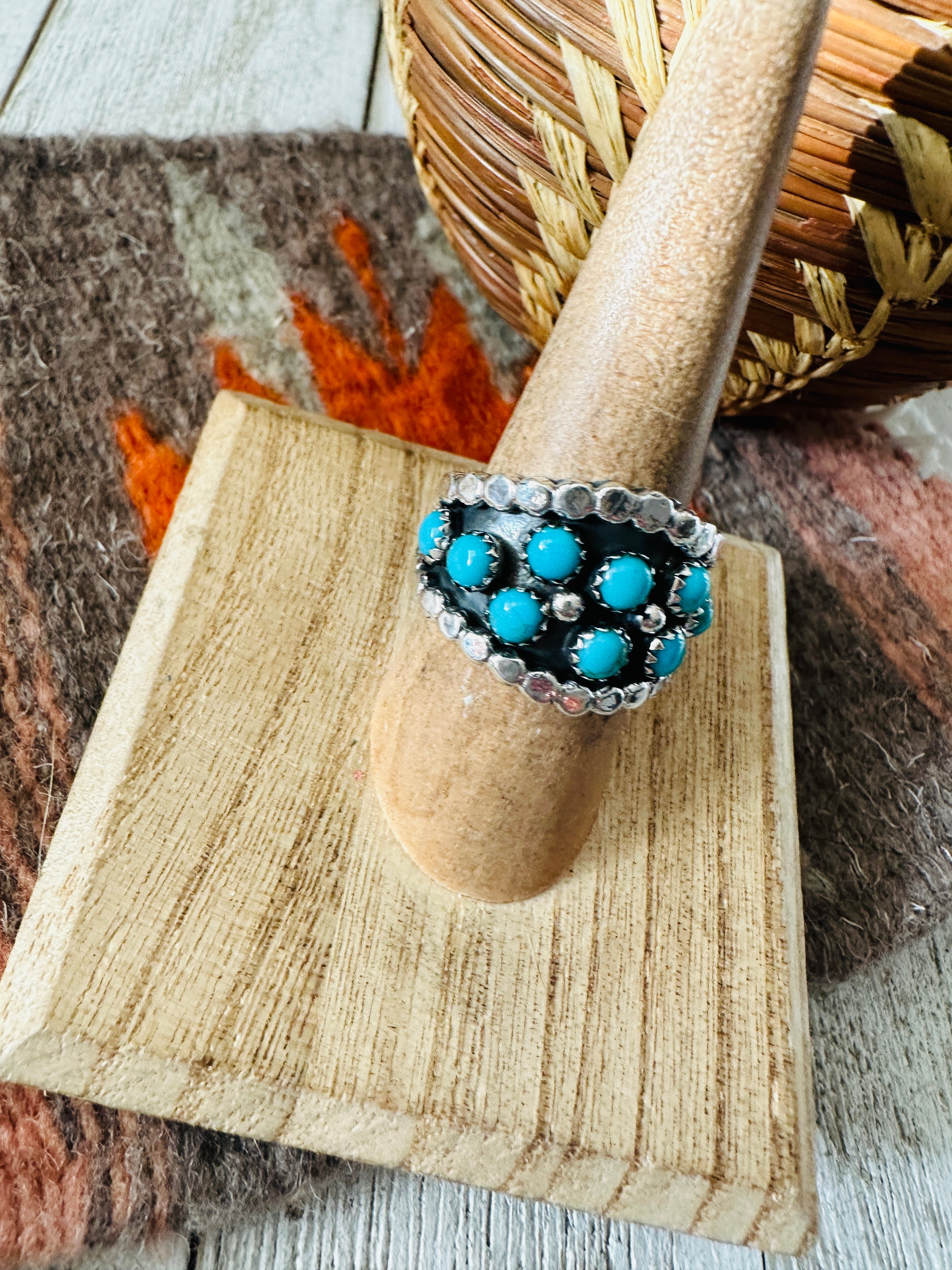 Navajo Turquoise & Sterling Silver Cigar Band Ring