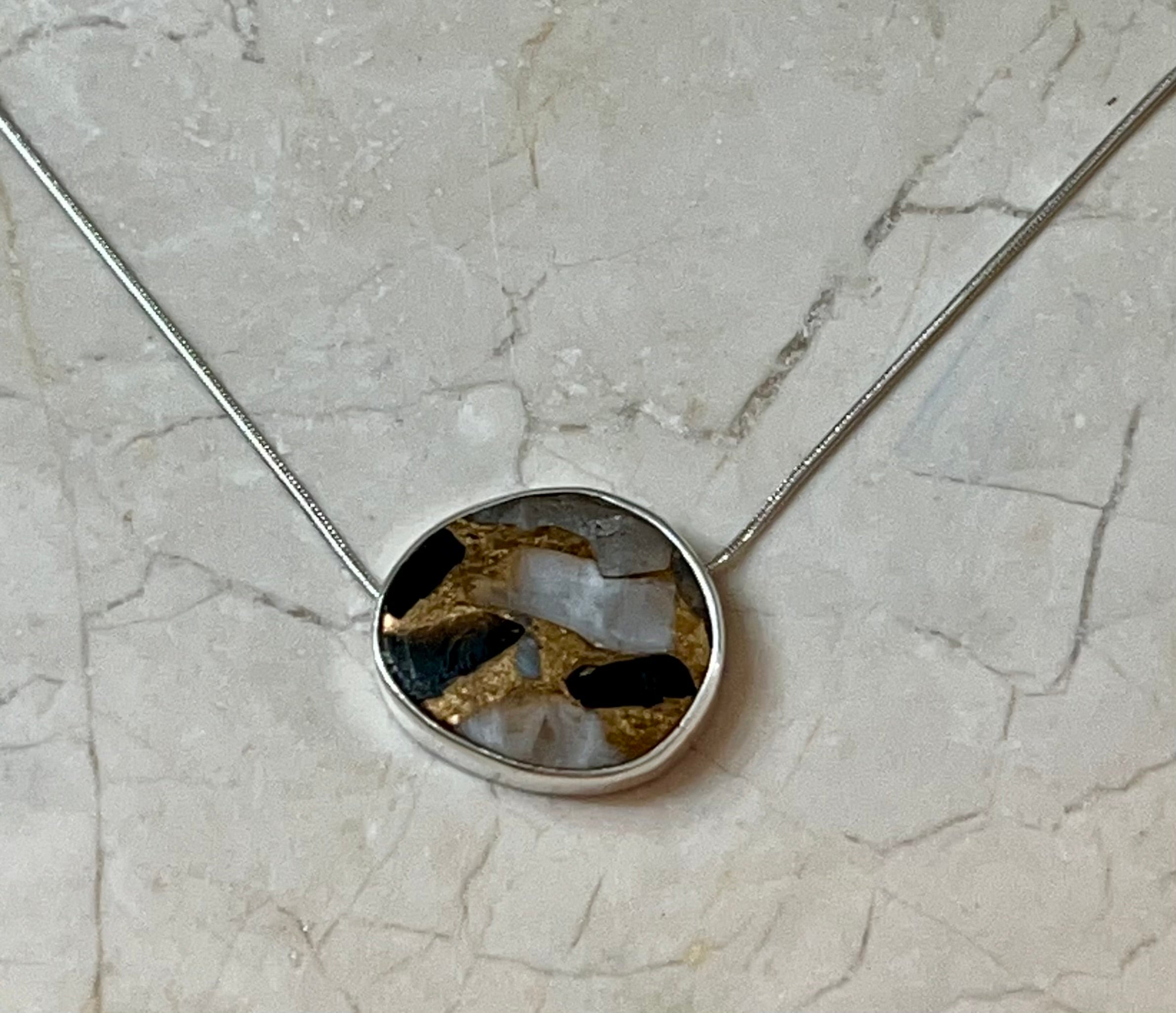 Obsidian Oval Pendant Sterling Silver Necklace