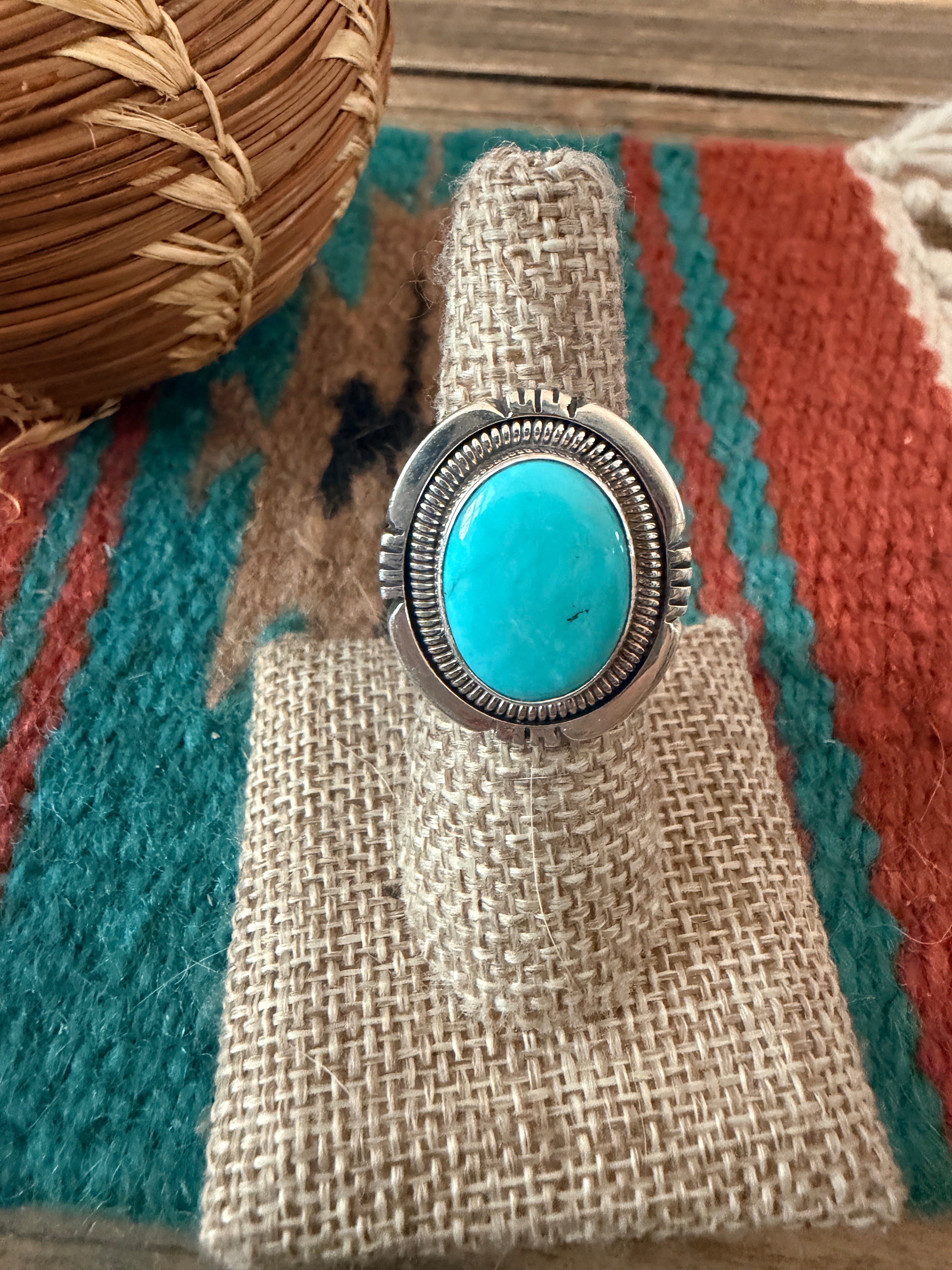 Handcrafted Turquoise & Sterling Silver Ring Size 7