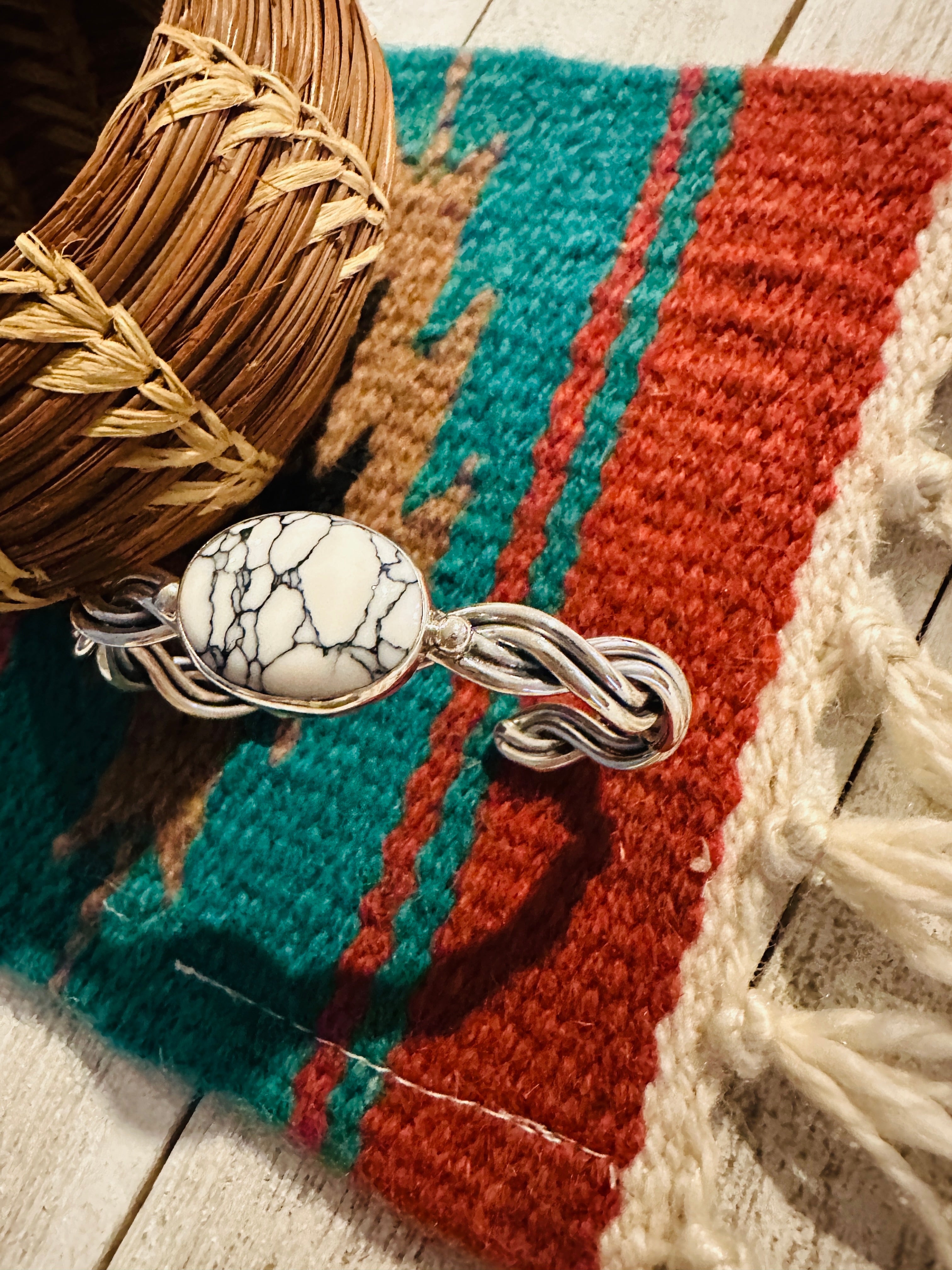 Navajo Howlite & Sterling Silver Twisted Cuff Bracelet