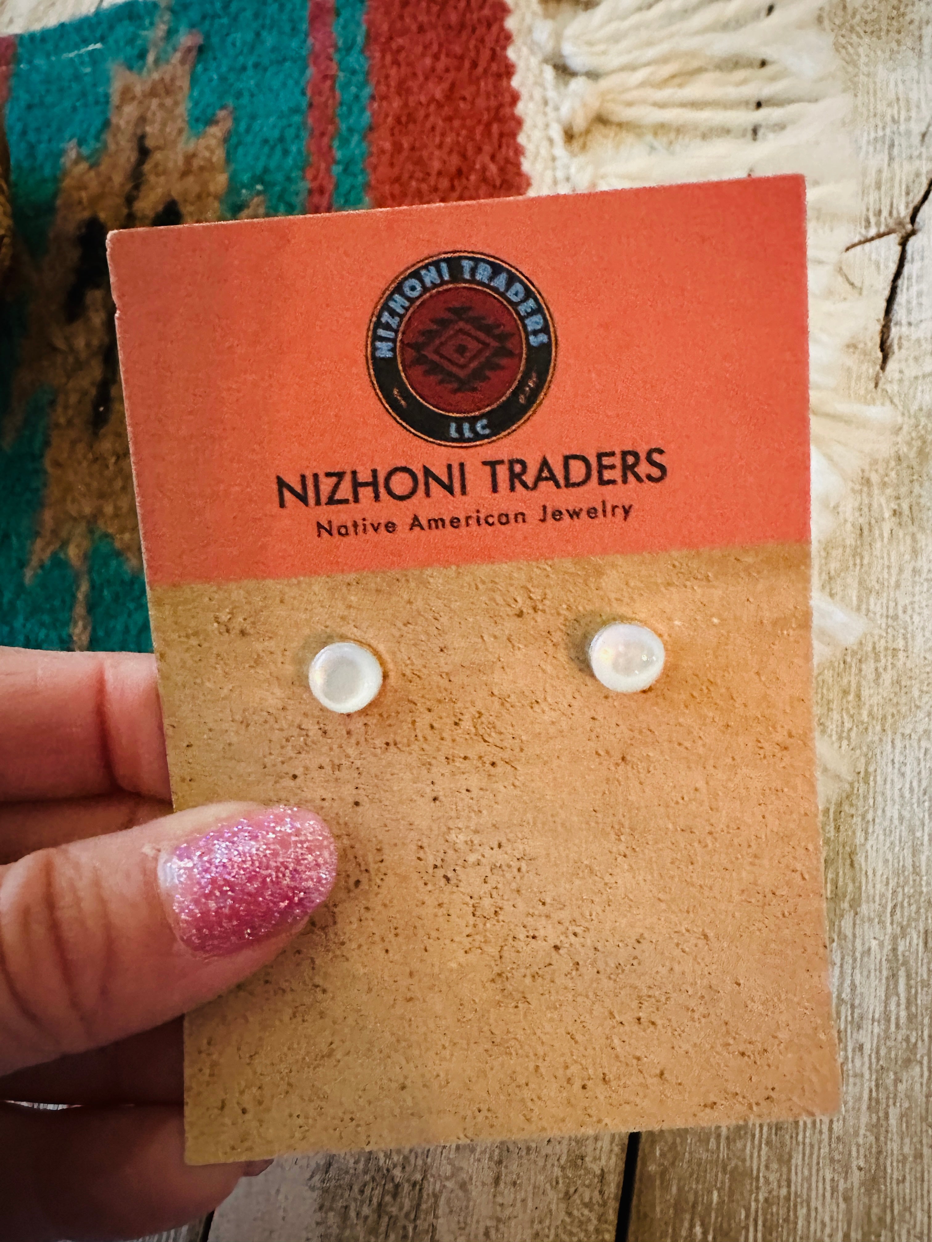 Navajo White Mother of Pearl and Sterling Silver Stud Earrings