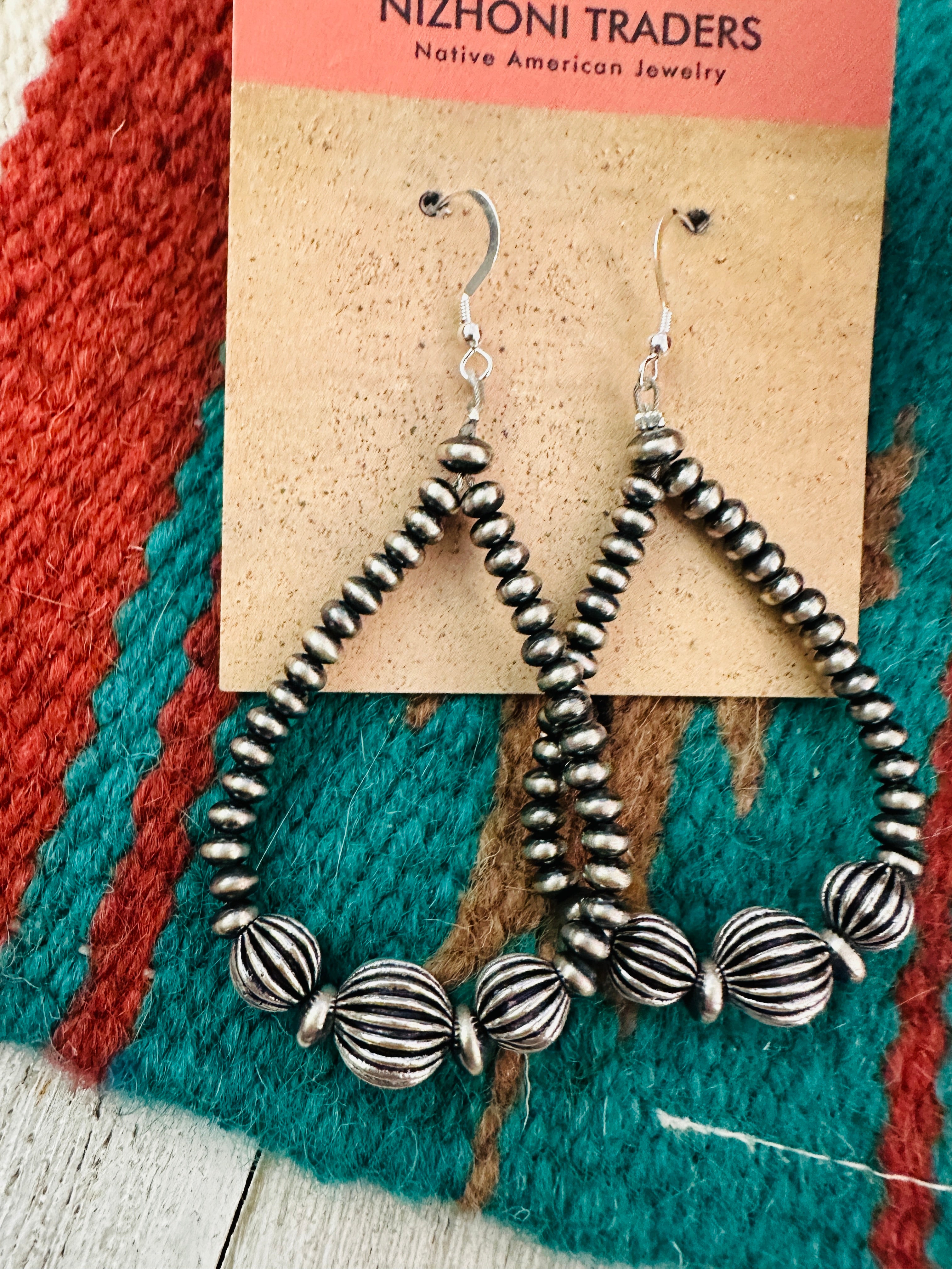 Navajo Sterling Silver Pearl Dangle Hoop Earrings