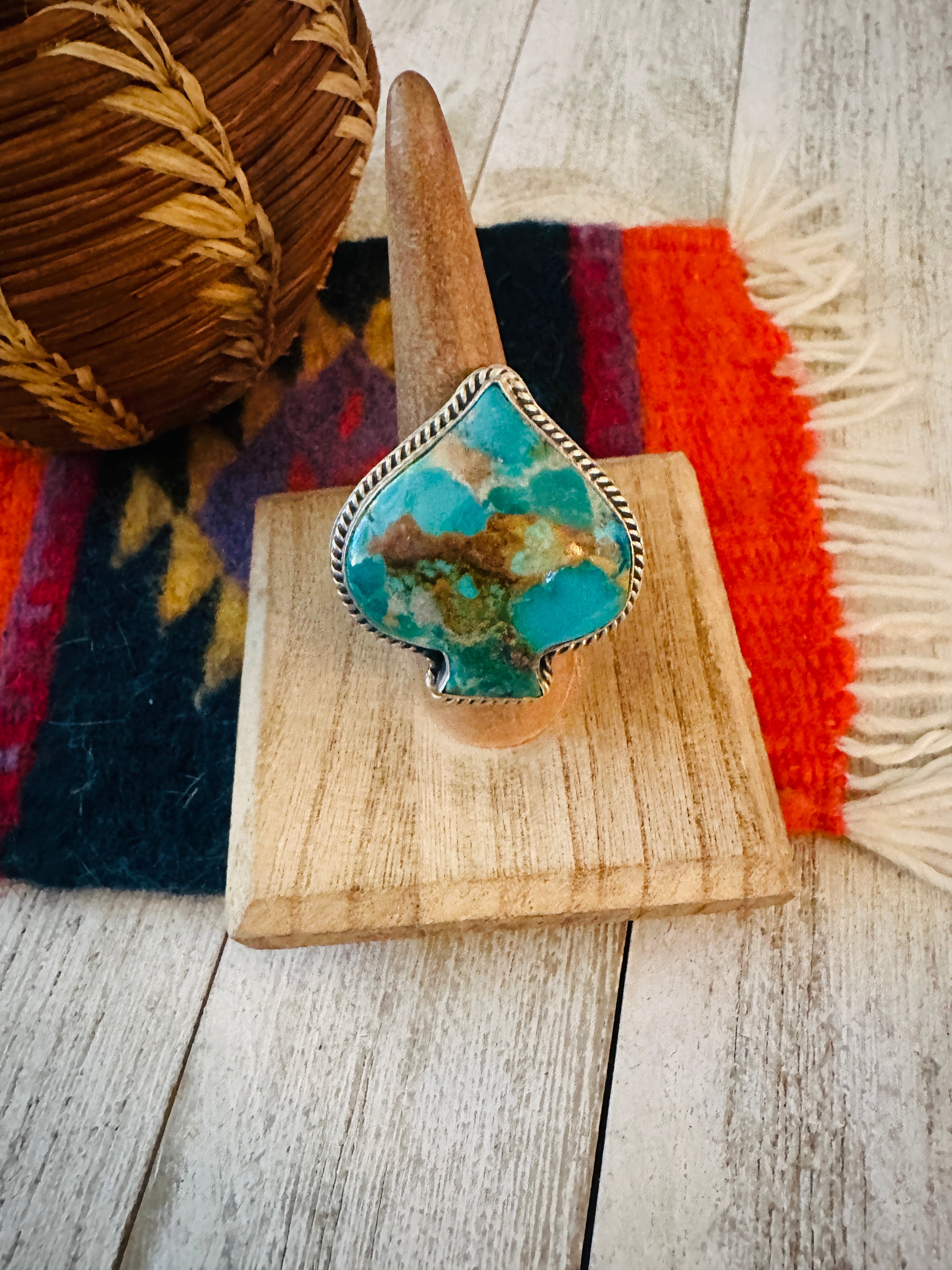 Navajo Sterling Silver & Turquoise Adjustable Spade Ring