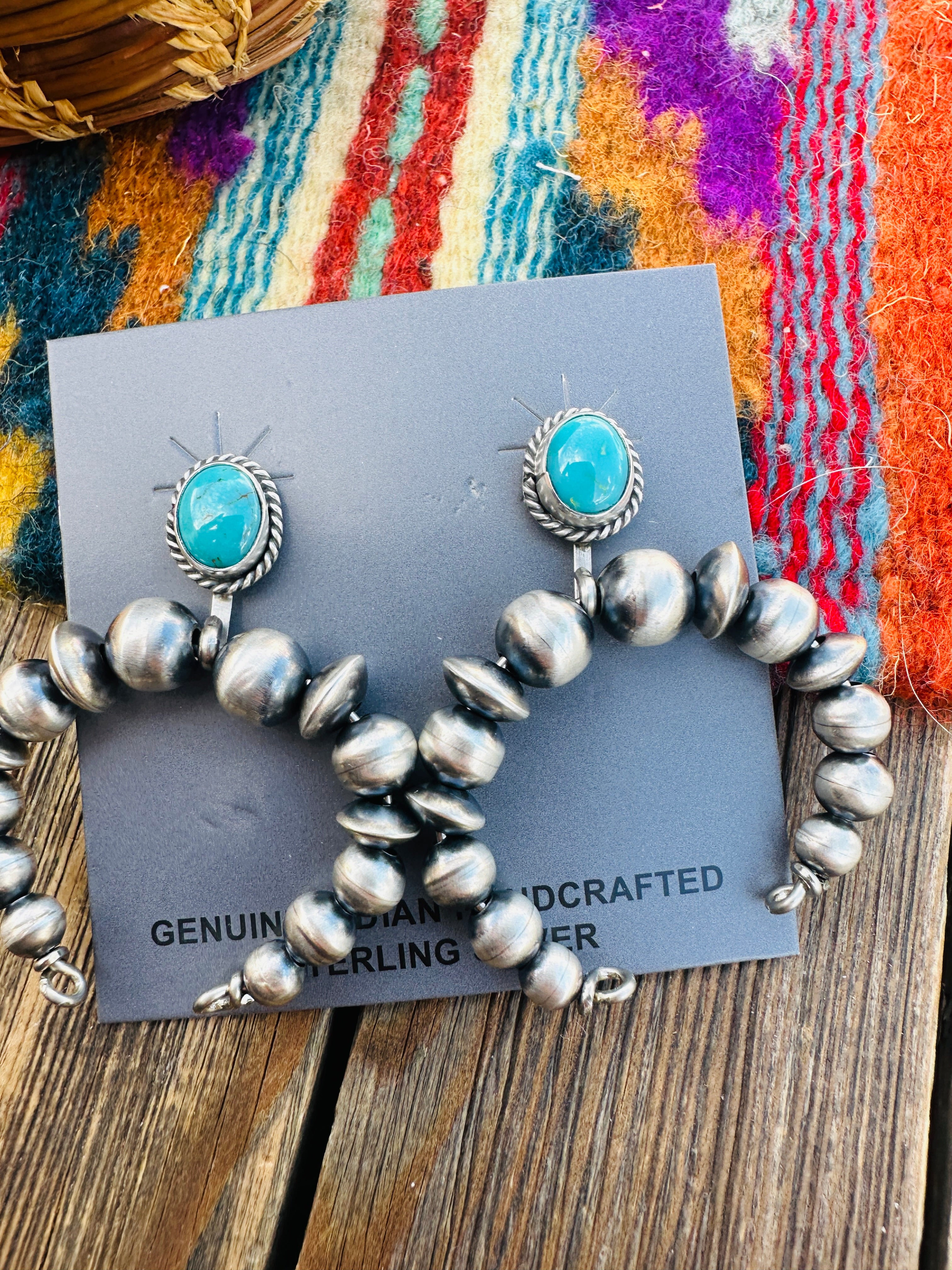 Handcrafted Turquoise & Sterling Silver Naja Beaded Dangle Earrings
