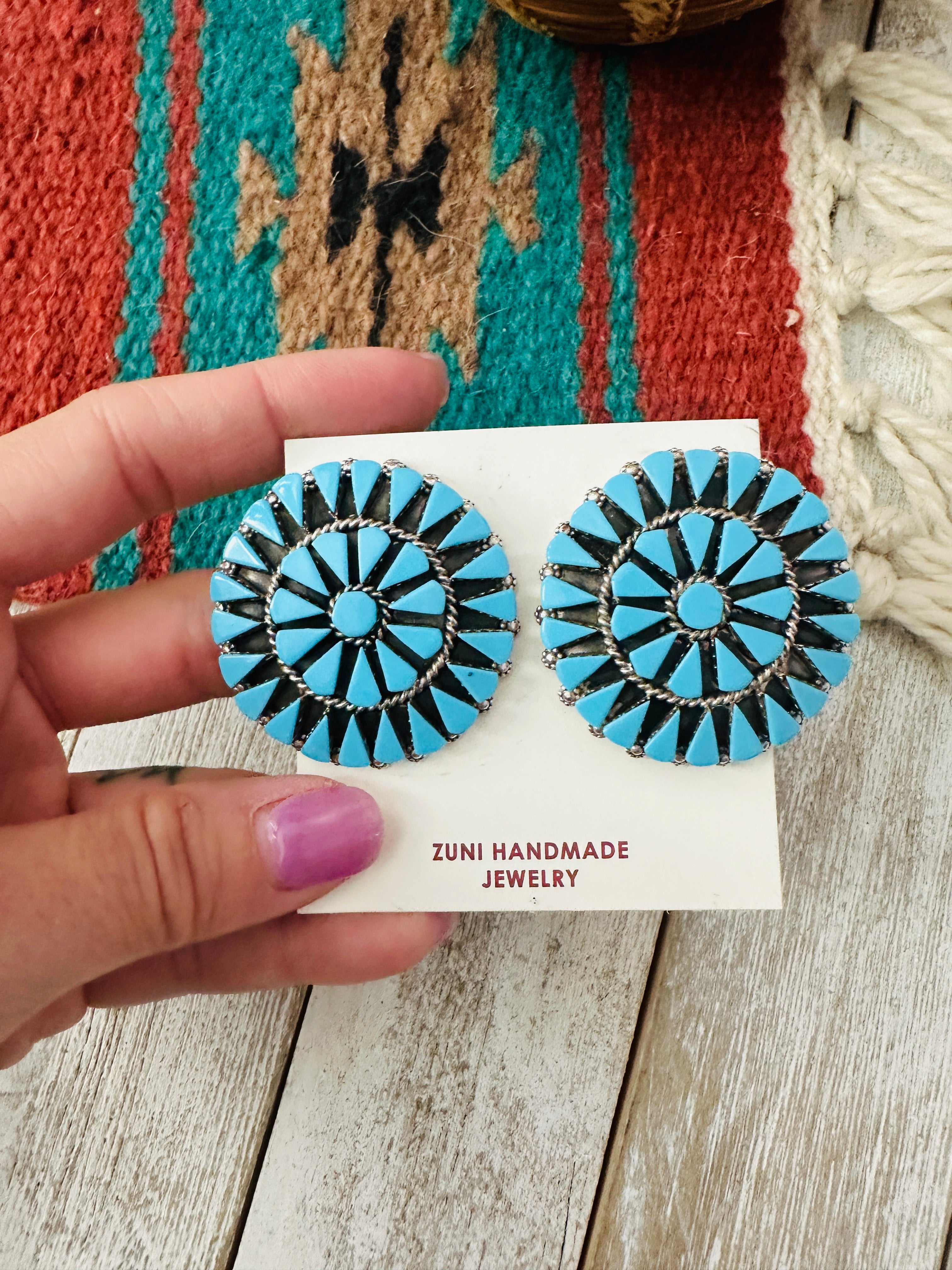 Zuni Sterling Silver & Turquoise Cluster Post Earrings