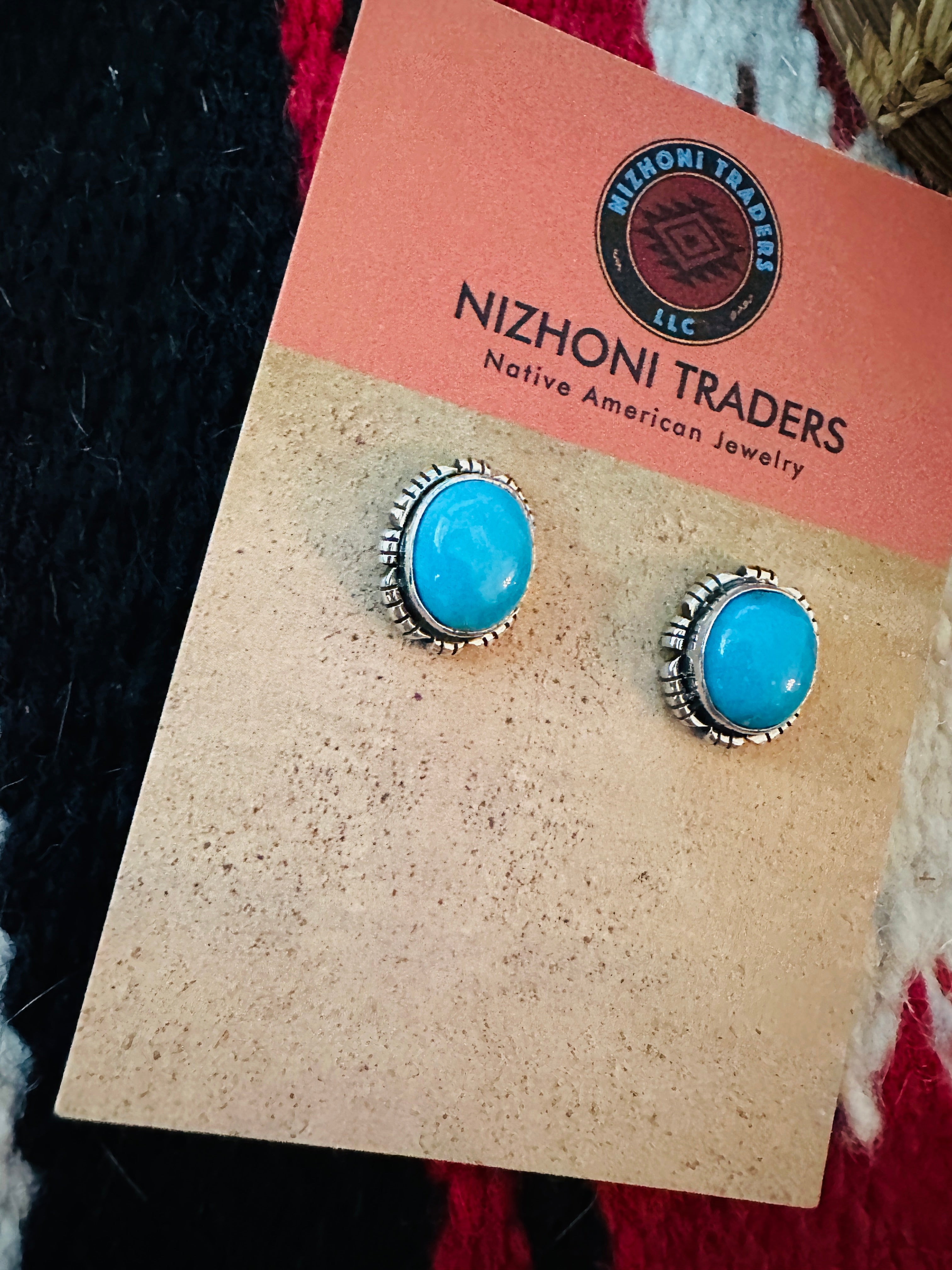 Navajo Sleeping Beauty Turquoise and Sterling Silver Stud Earrings