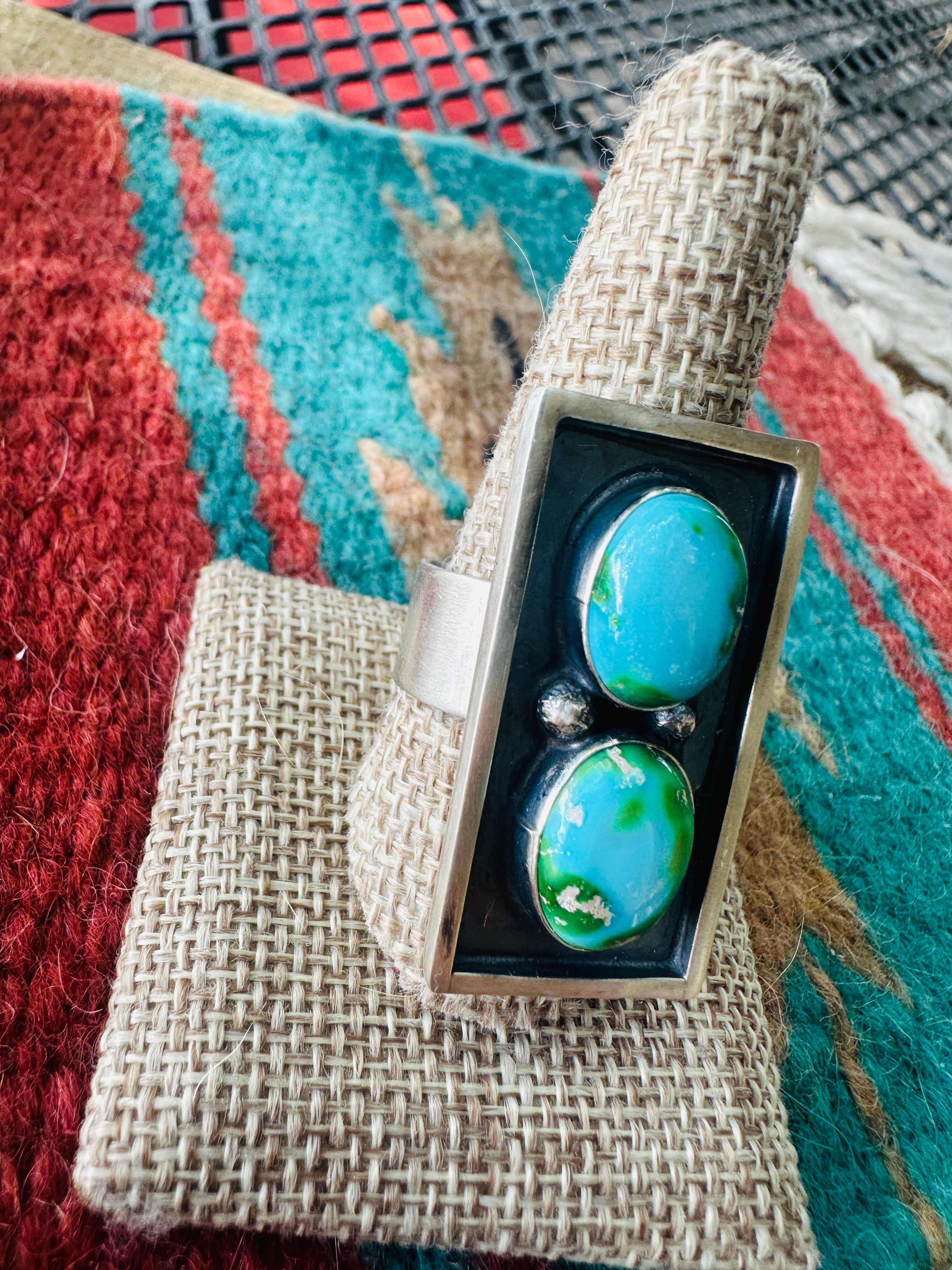 Handcrafted Sonoran Mountain Turquoise & Sterling Silver Adjustable Ring