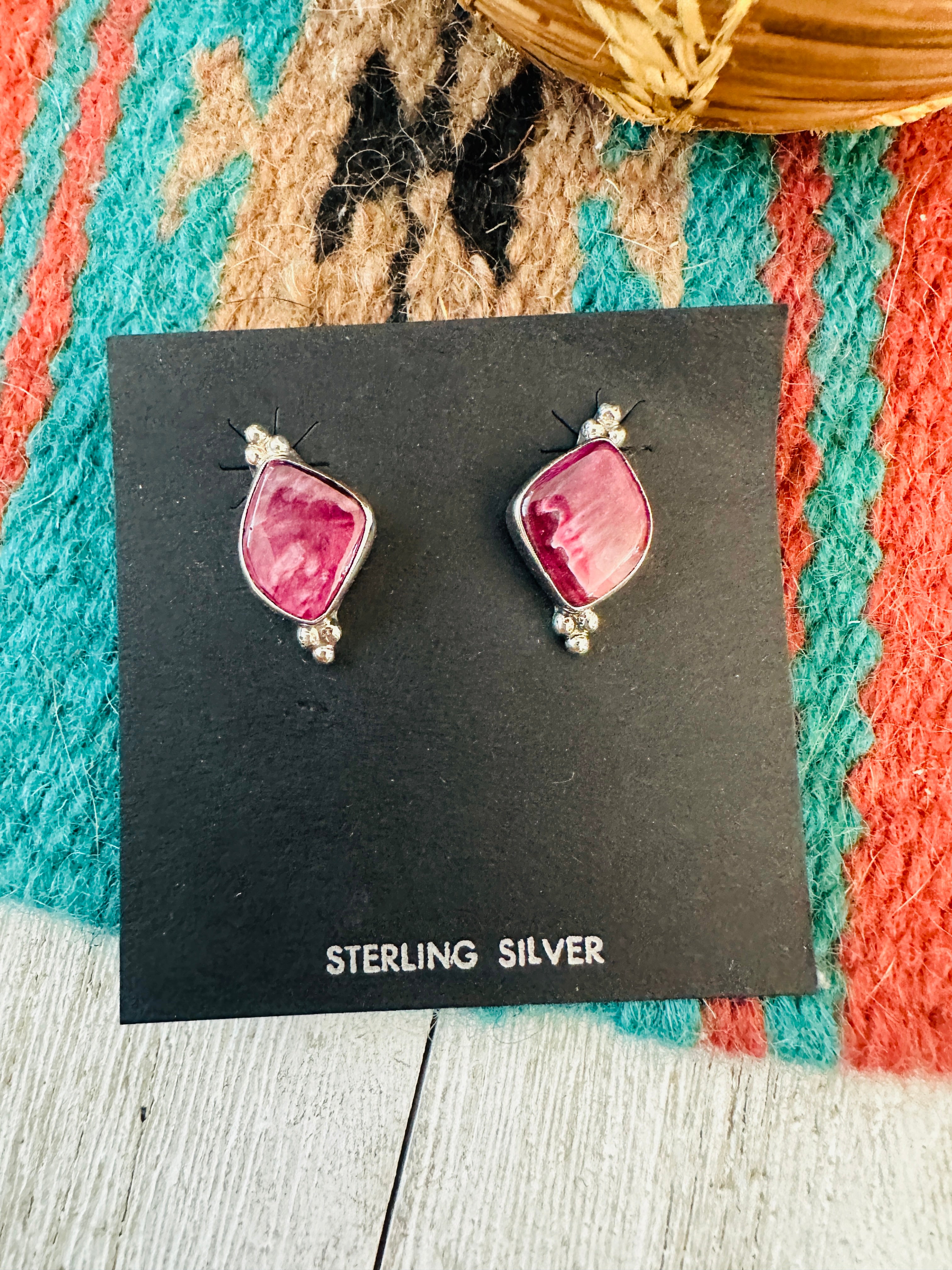 Handcrafted Sterling Silver & Purple Spiny Stud Earrings