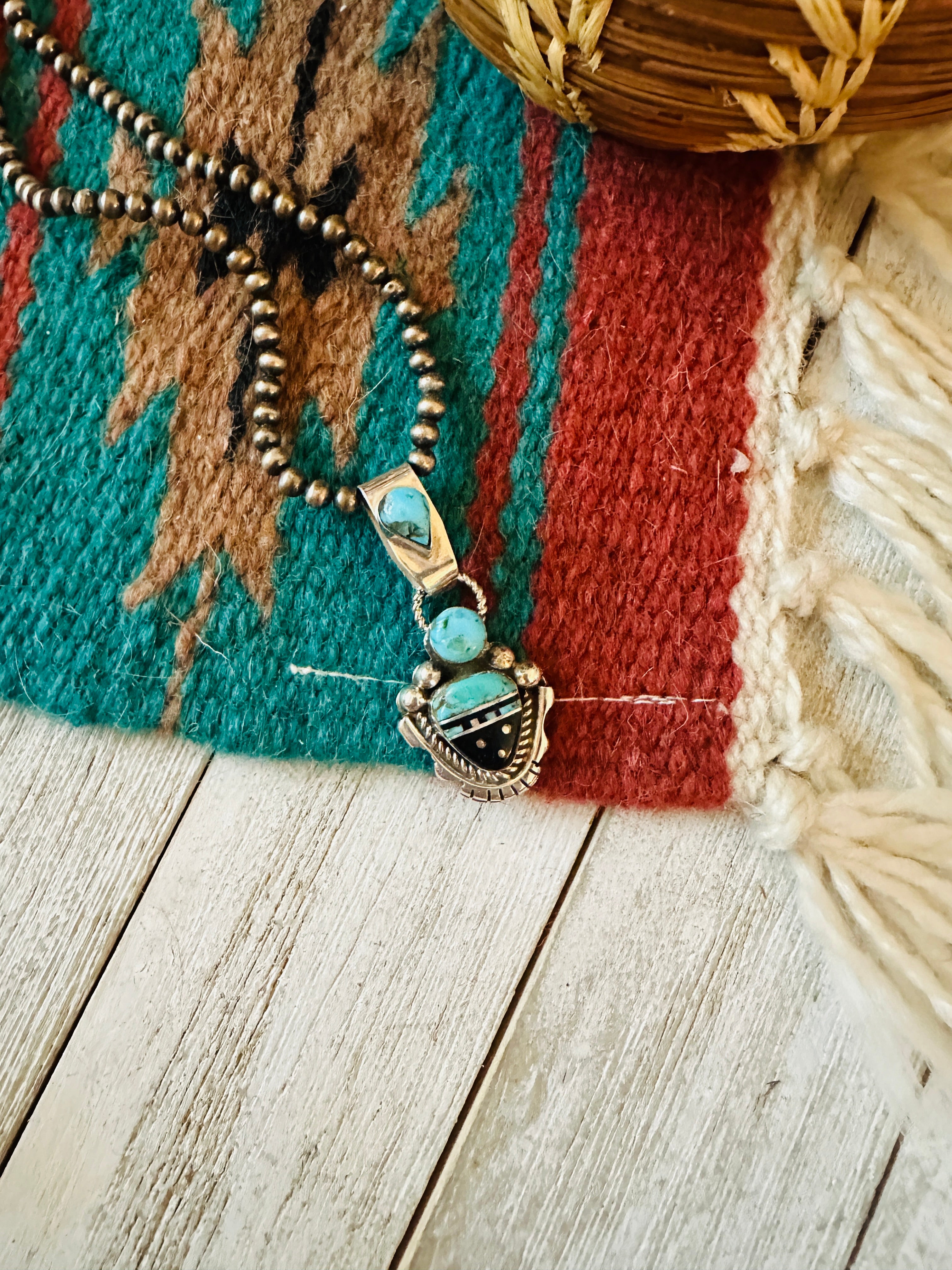 Navajo Multi Stone & Sterling Silver Inlay Pendant