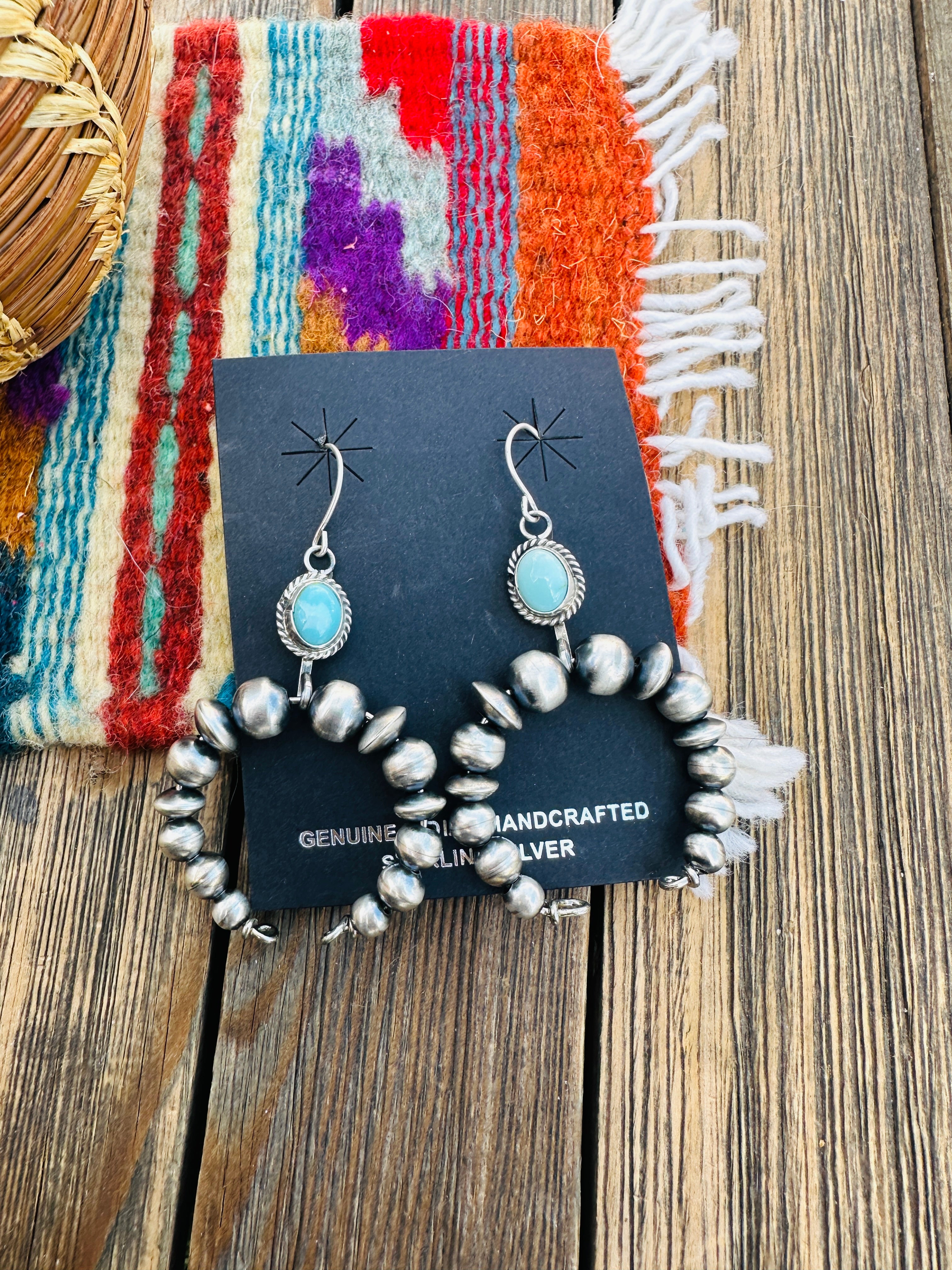 Handcrafted Turquoise & Sterling Silver Naja Beaded Dangle Earrings