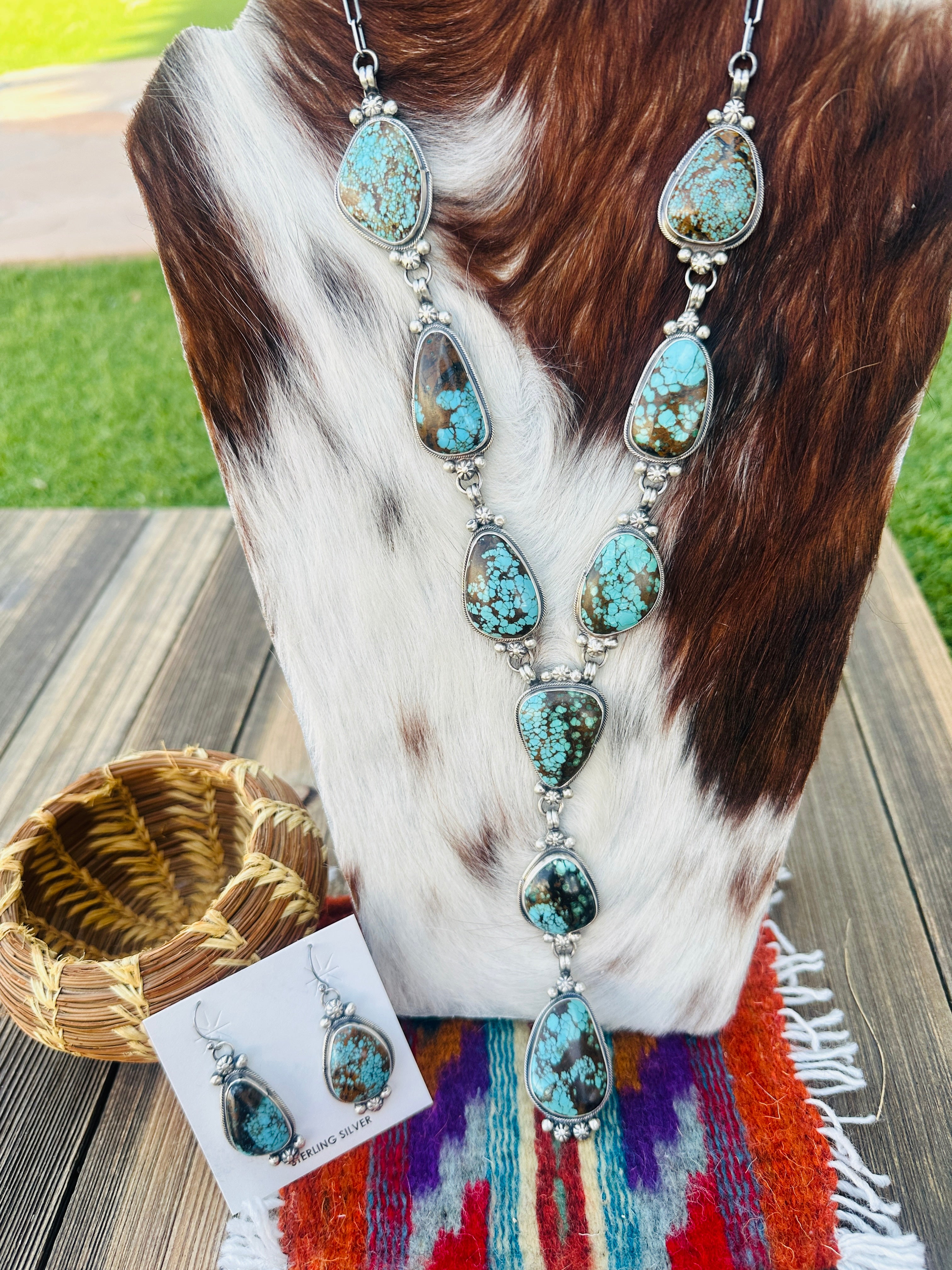 Handcrafted Turquoise & Sterling Silver Necklace and Earring Set by Sheila Becenti