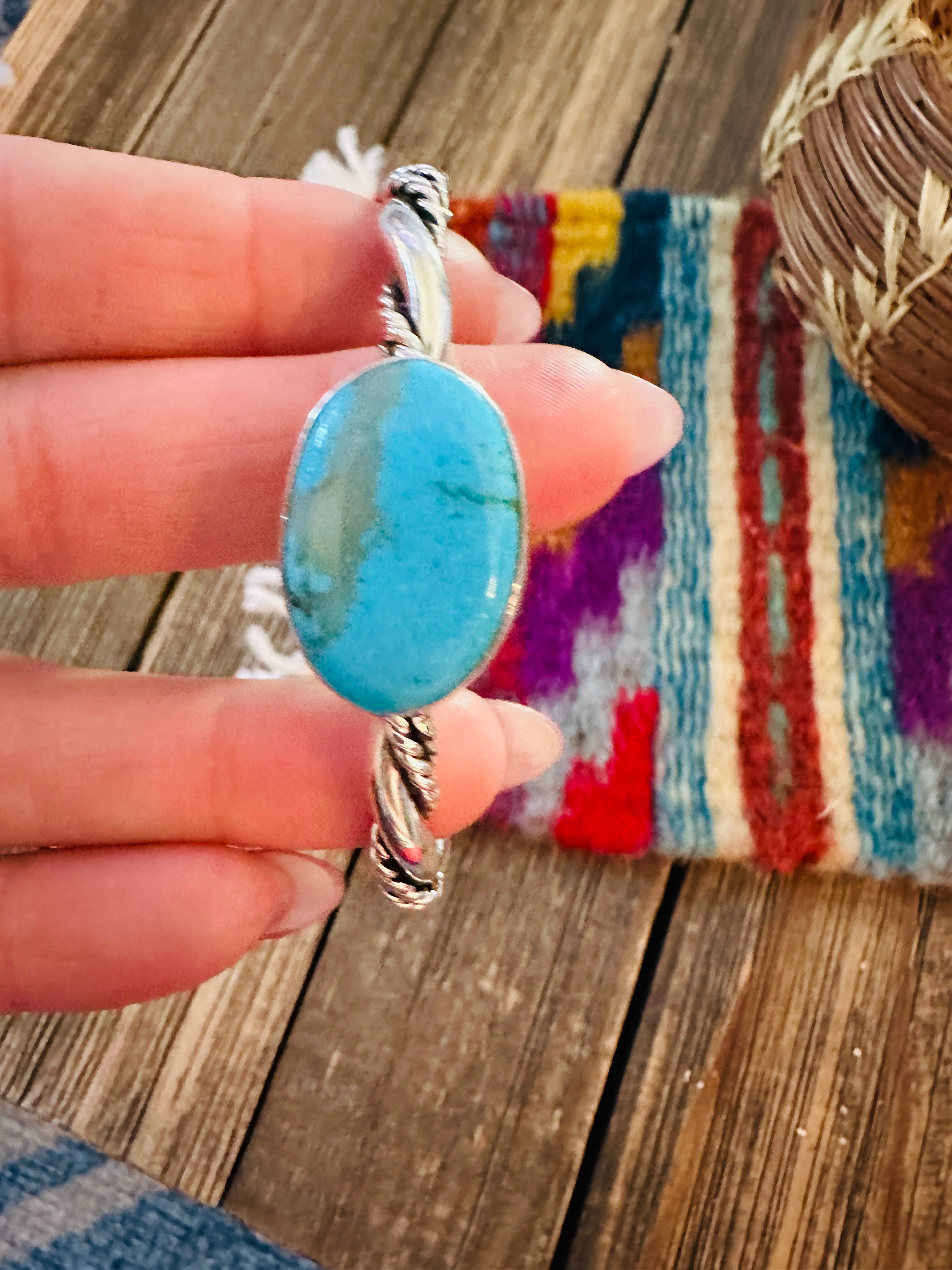 Handcrafted Twisted Sterling Silver & Turquoise Cuff Bracelet