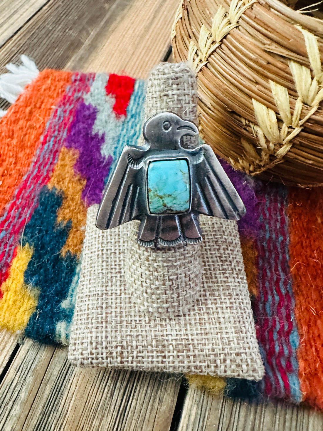 Handcrafted Turquoise and Sterling Silver Thunderbird Ring size 8 by Chimney Butte