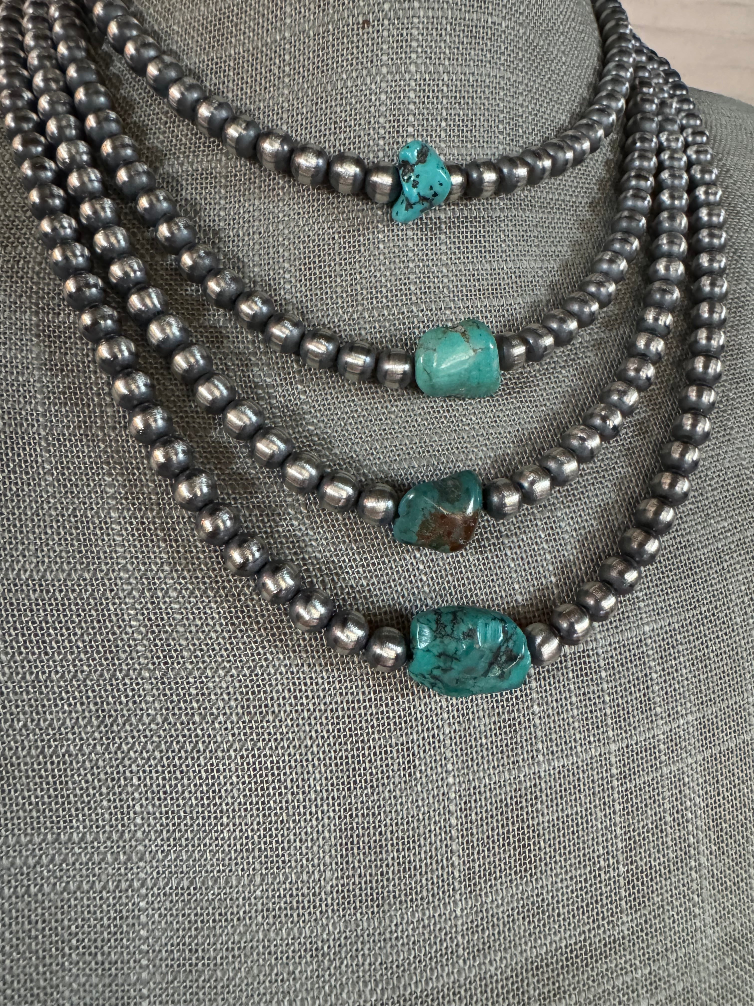 Handcrafted Kingman Turquoise & Sterling Silver 6mm Beaded Necklace Leslies Fav 🩷