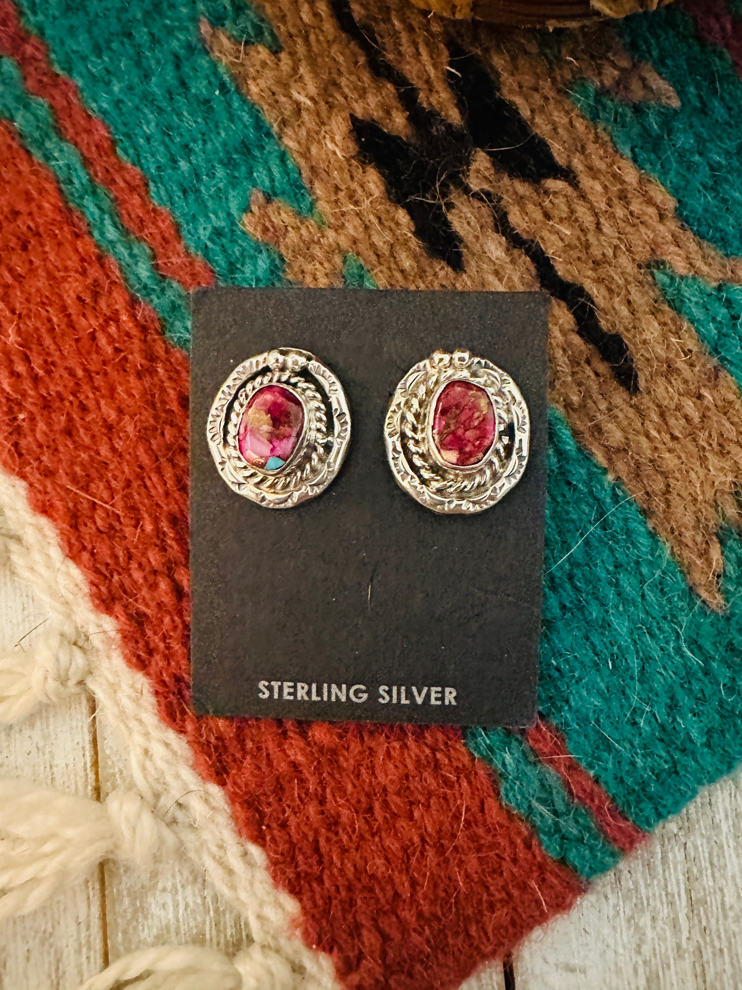 Navajo Pink Dream Mojave & Sterling Silver Post Earrings