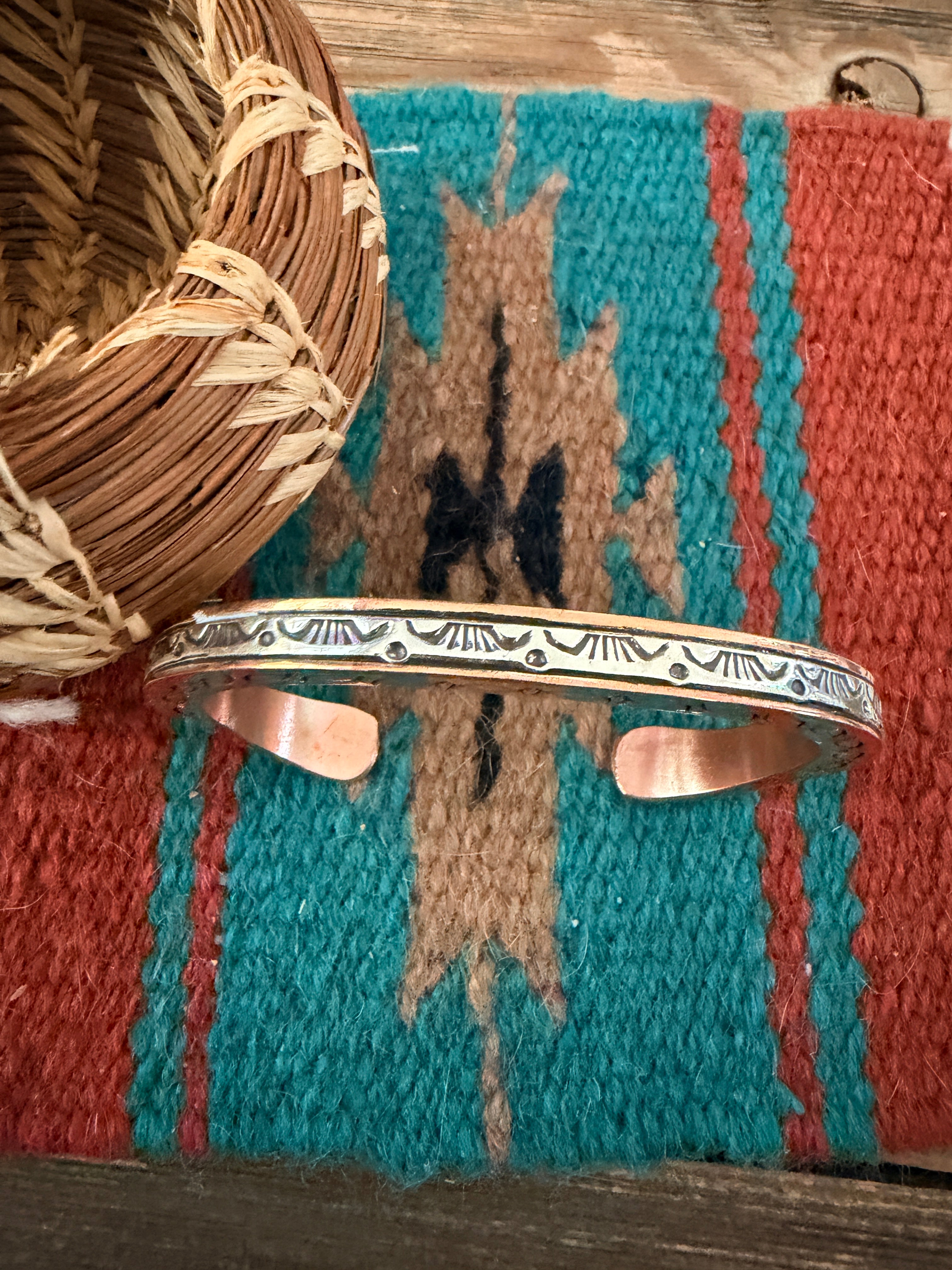 Handcrafted Copper & Sterling Silver Cuff Bracelet by Wylie Secatero
