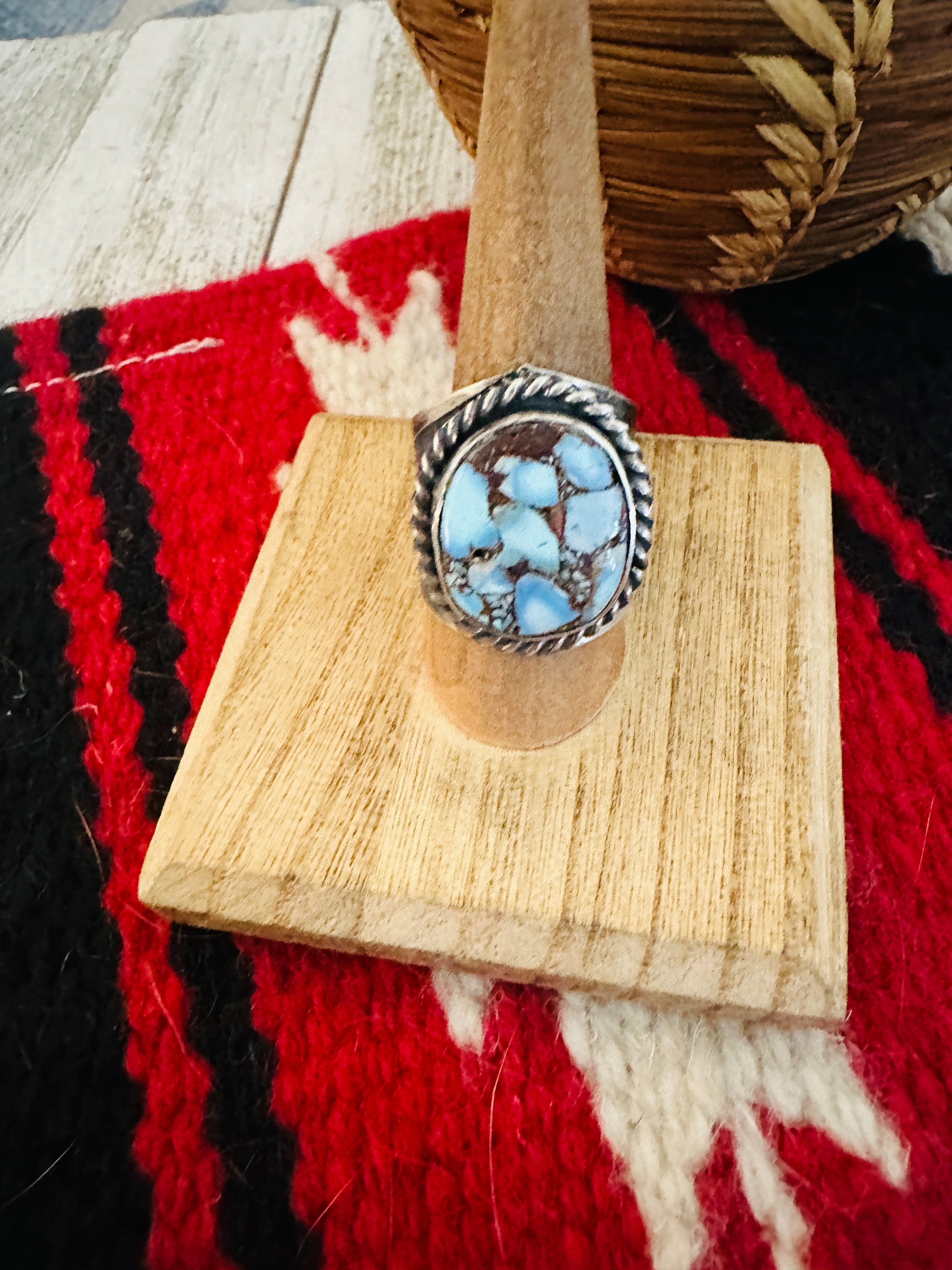 Navajo Golden Hills Turquoise & Sterling Silver Ring Size 9