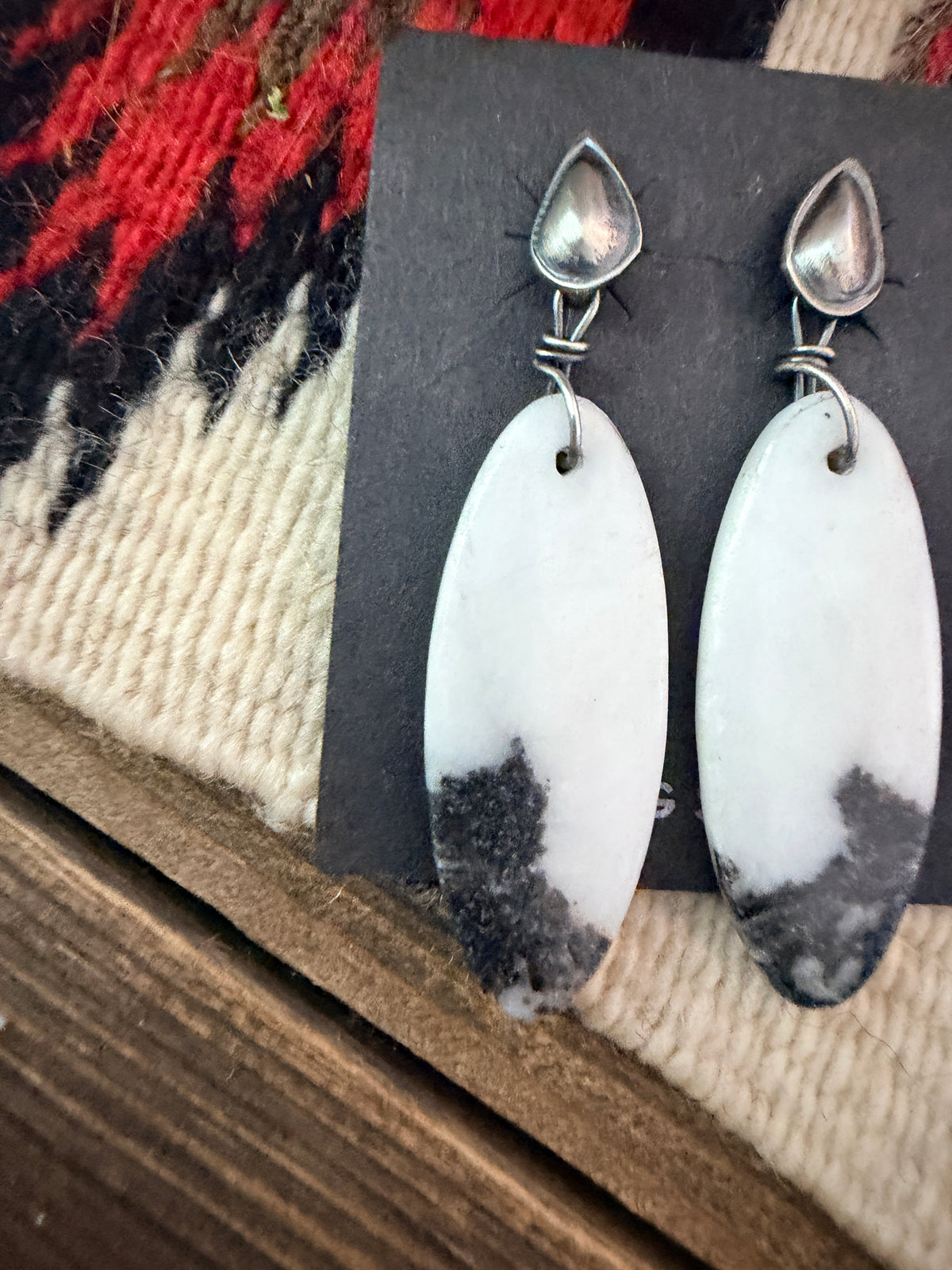 Handcrafted White Buffalo & Sterling Silver Concho Dangle Earrings
