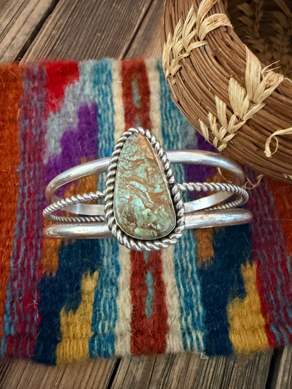 Handcrafted Old Pawn Sterling Silver & Royston Turquoise Cuff Bracelet