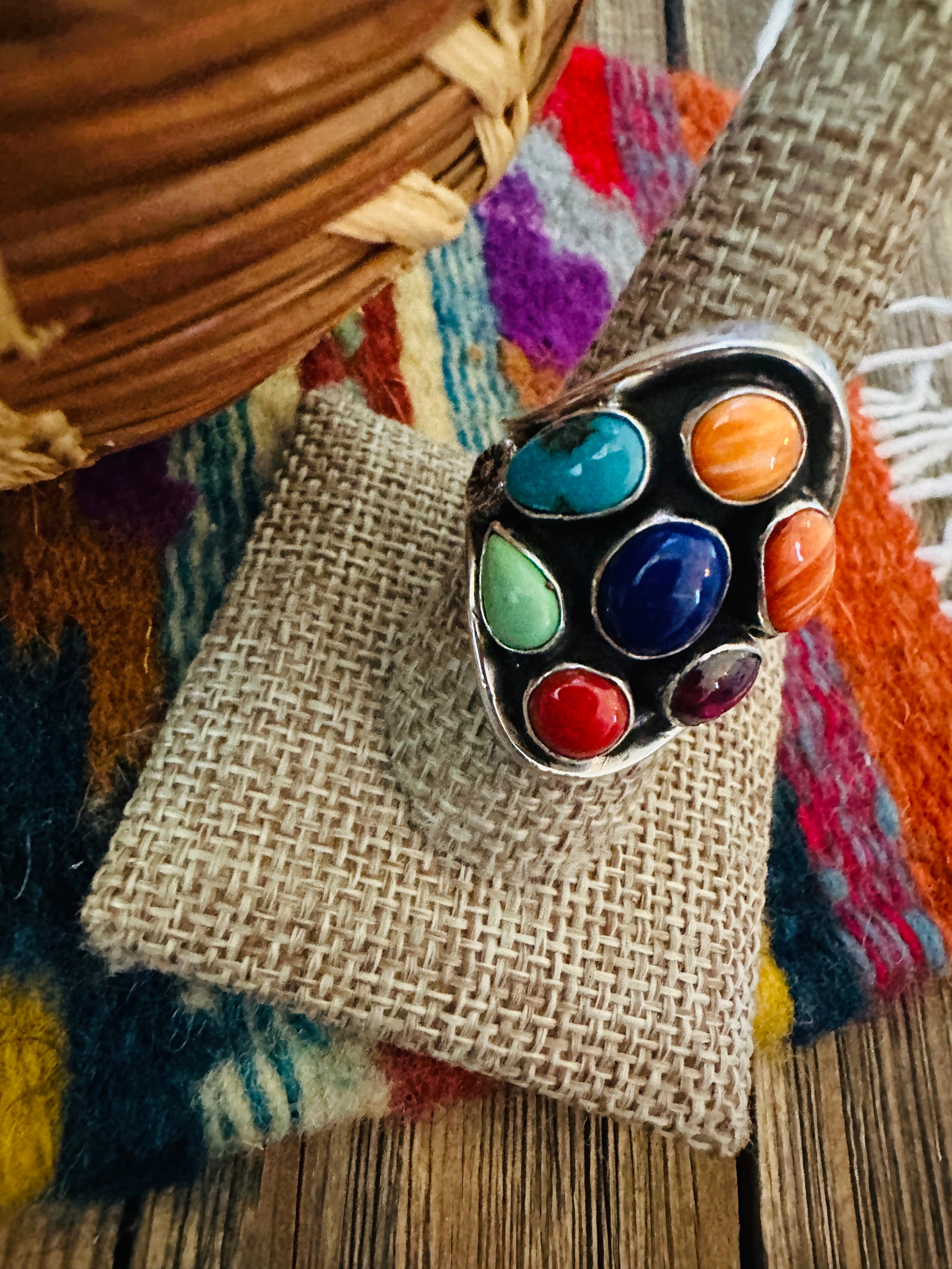 Handcrafted Multi Stone & Sterling Silver Ring Size 10 by Emer Thompson