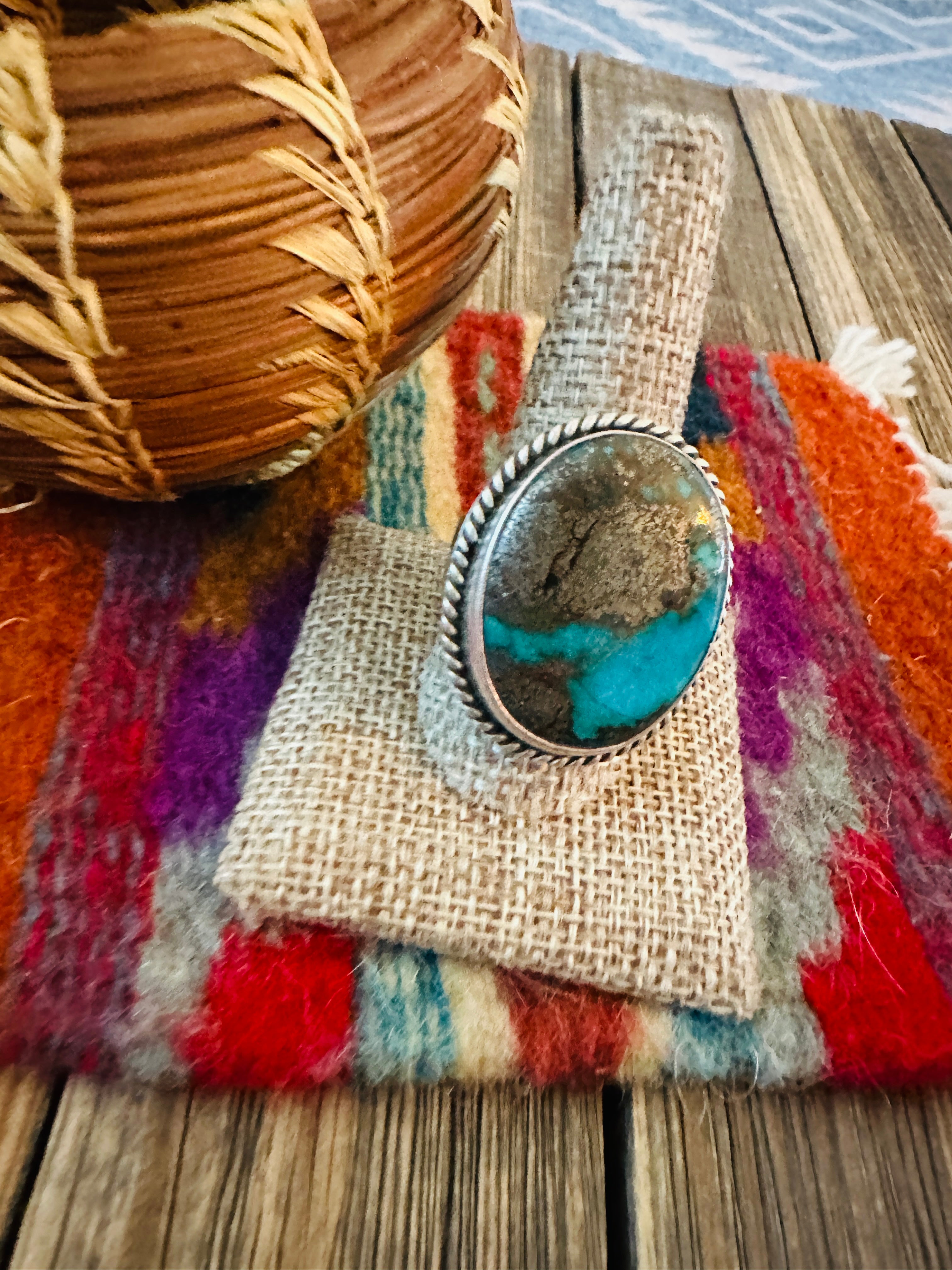 Handcrafted Turquoise & Sterling Silver Ring by Patrick Yazzie Size 10.5