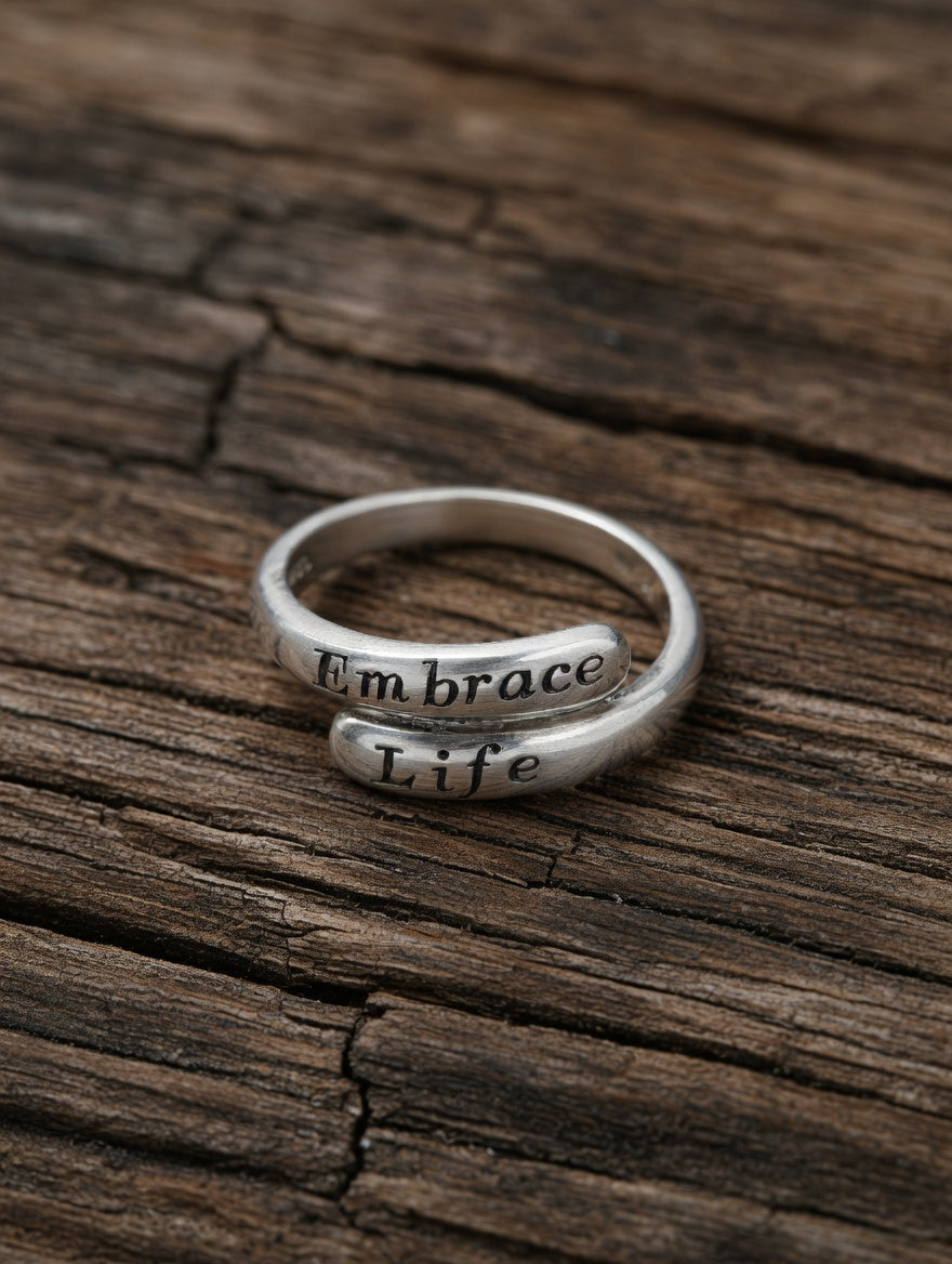 Sterling Silver "Embrace Life" Simplistic Stylish Ring Size 7.5
