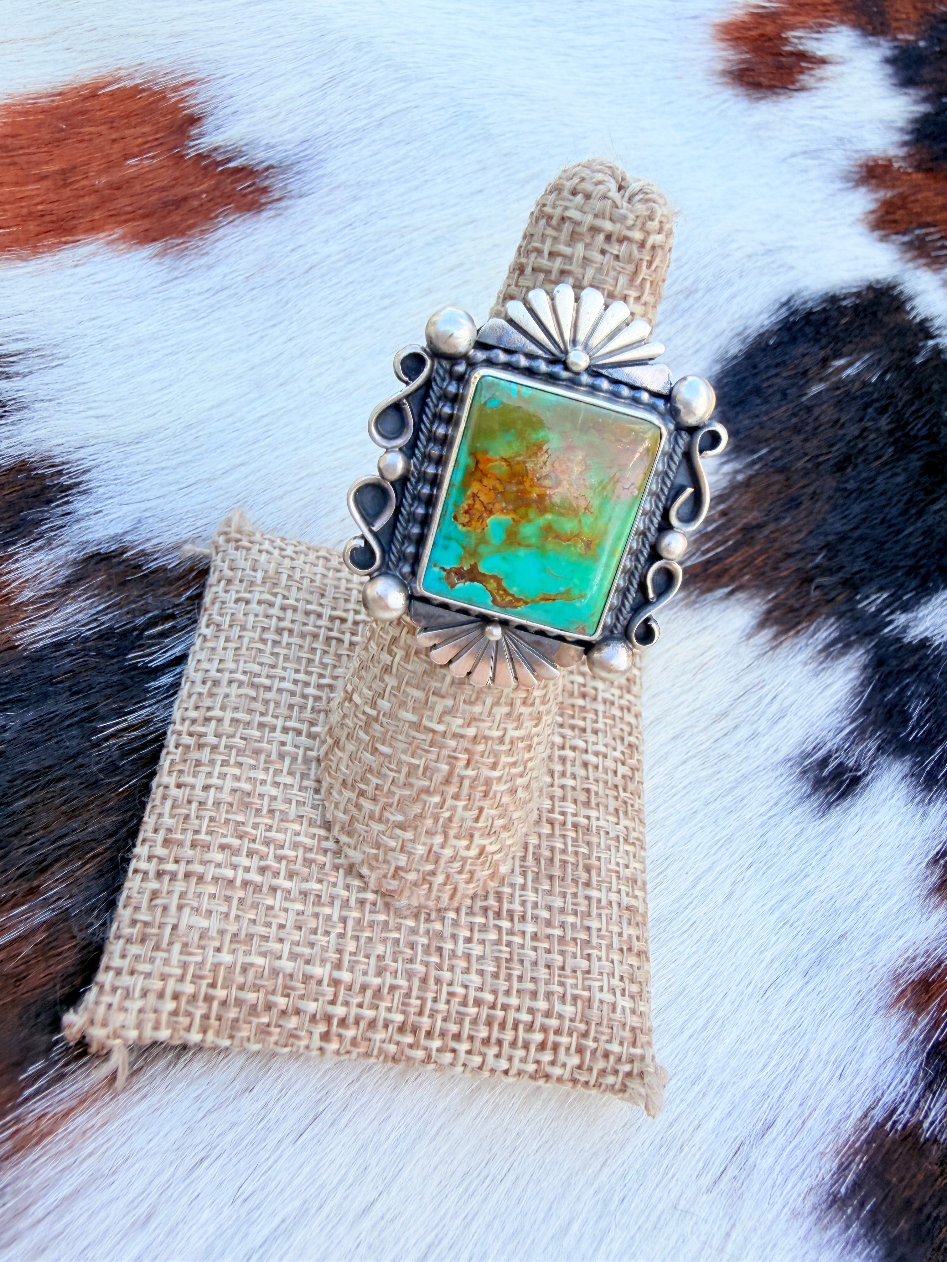 Handcrafted Royston Turquoise & Sterling Silver Ring Size 6.5 by Daniel Benally