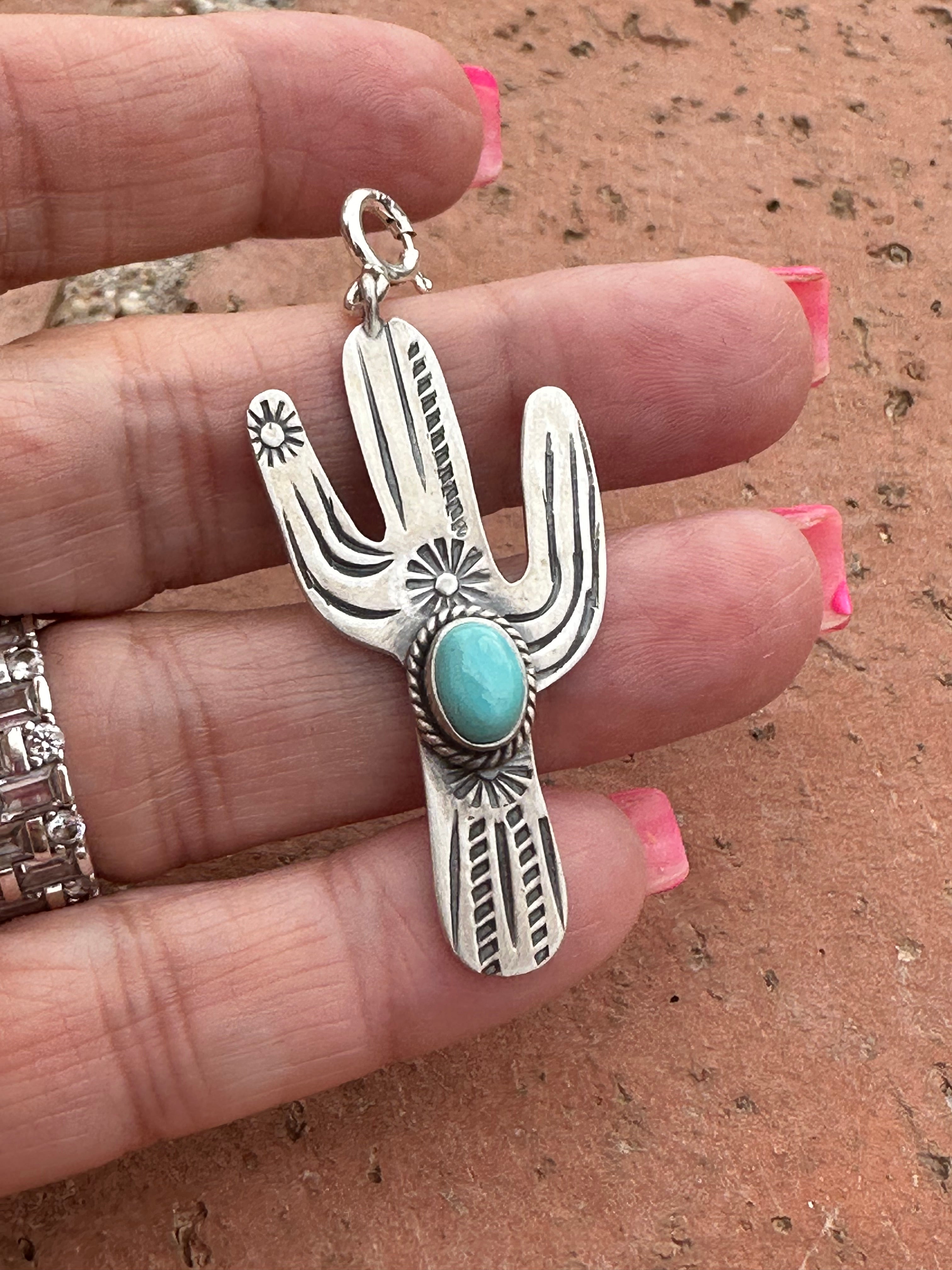 Sterling Silver and Turquoise Tucson Saguaro Flower Charm