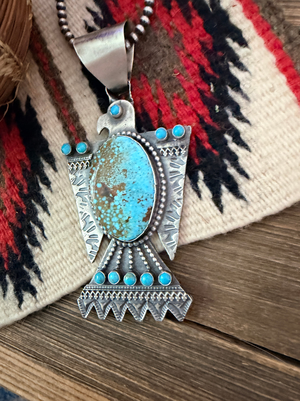 Handcrafted Sterling Silver & Turquoise Thunderbird Pendant by Shawn Cayatineto