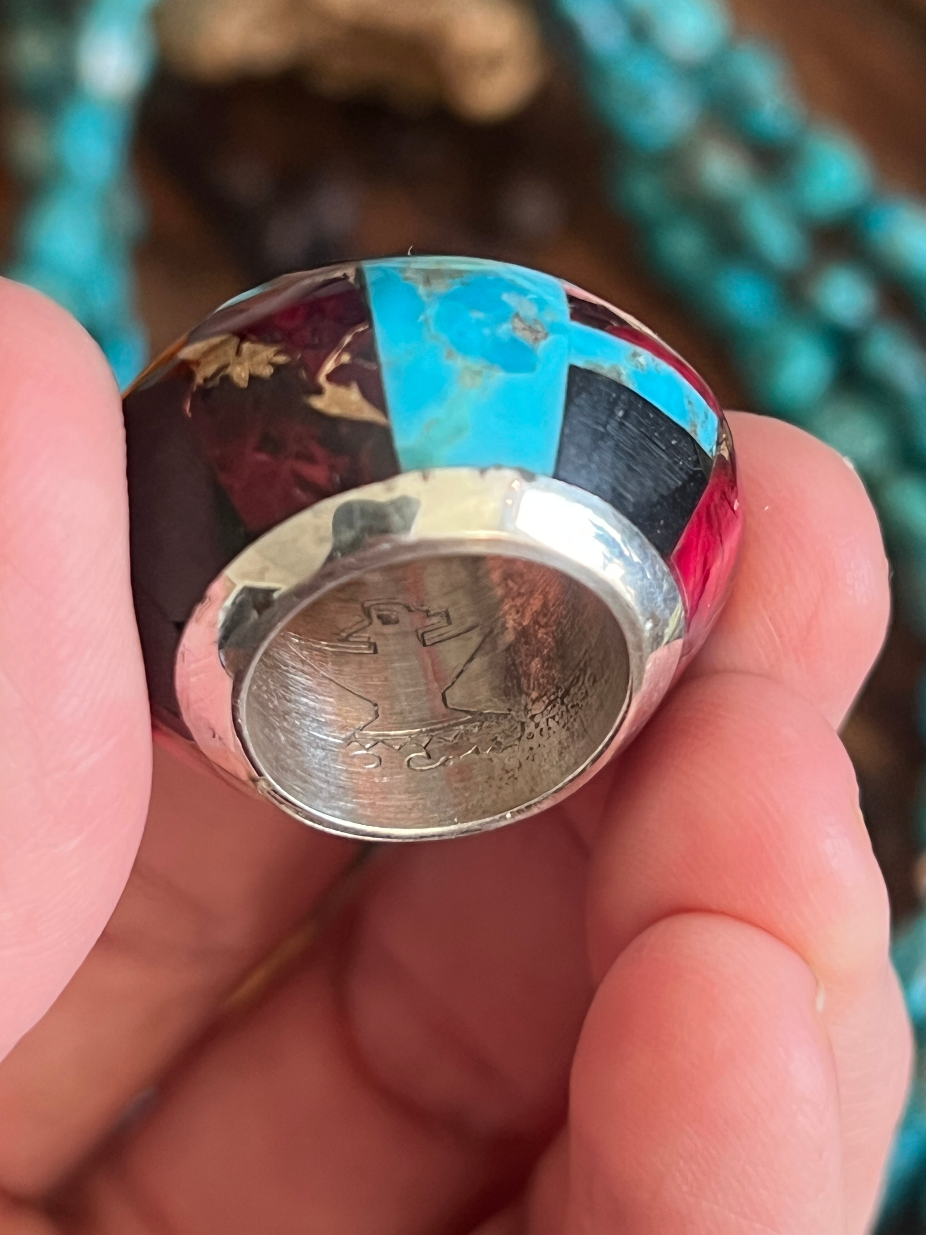 Daniel Coriz Triple Strand Turquoise and Sterling Beaded Necklace w/ Removable Sterling Silver & Stone Inlay Bead