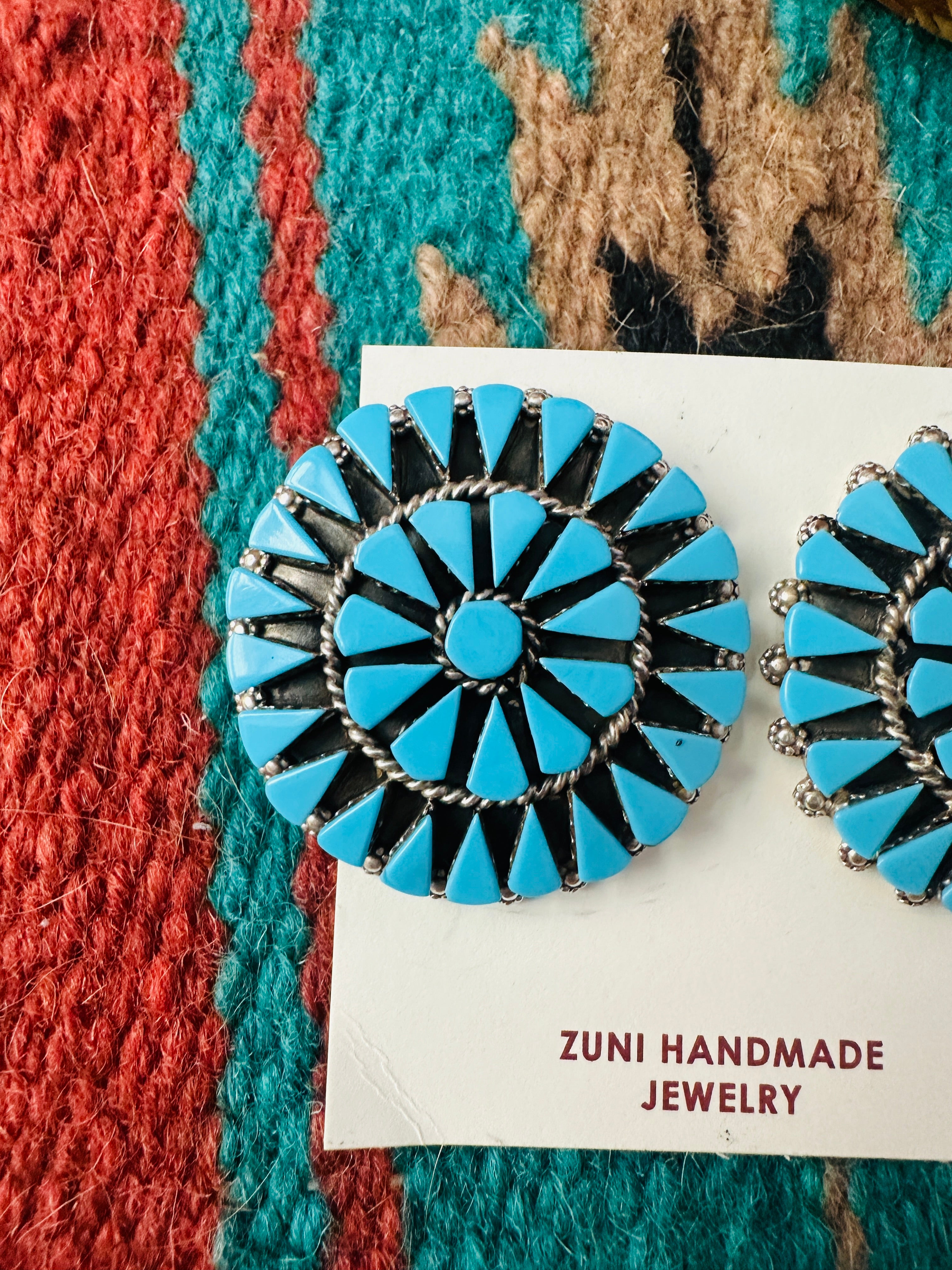 Zuni Sterling Silver & Turquoise Cluster Post Earrings