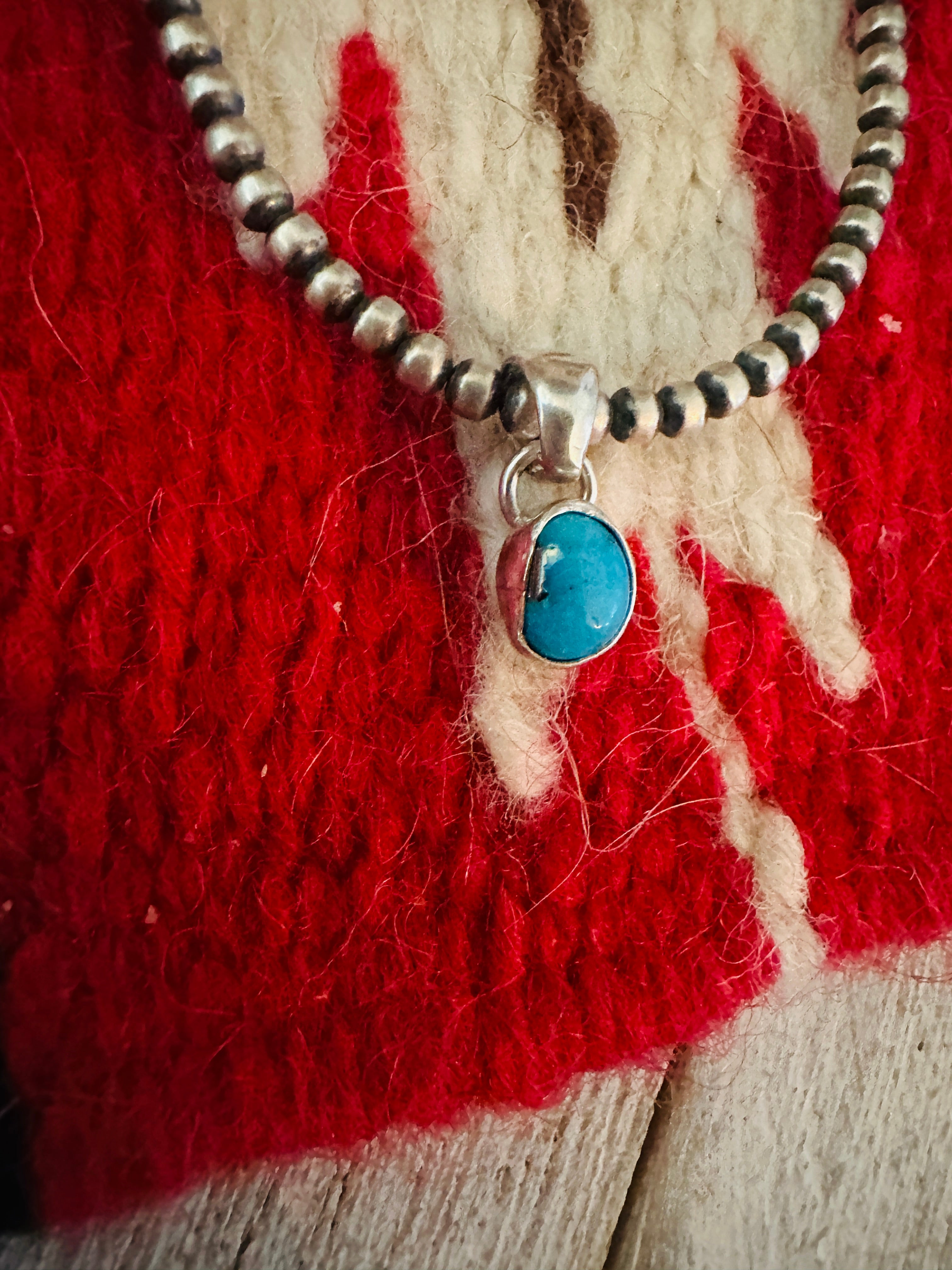 Navajo Sterling Silver & Kingman Turquoise Mini Pendant