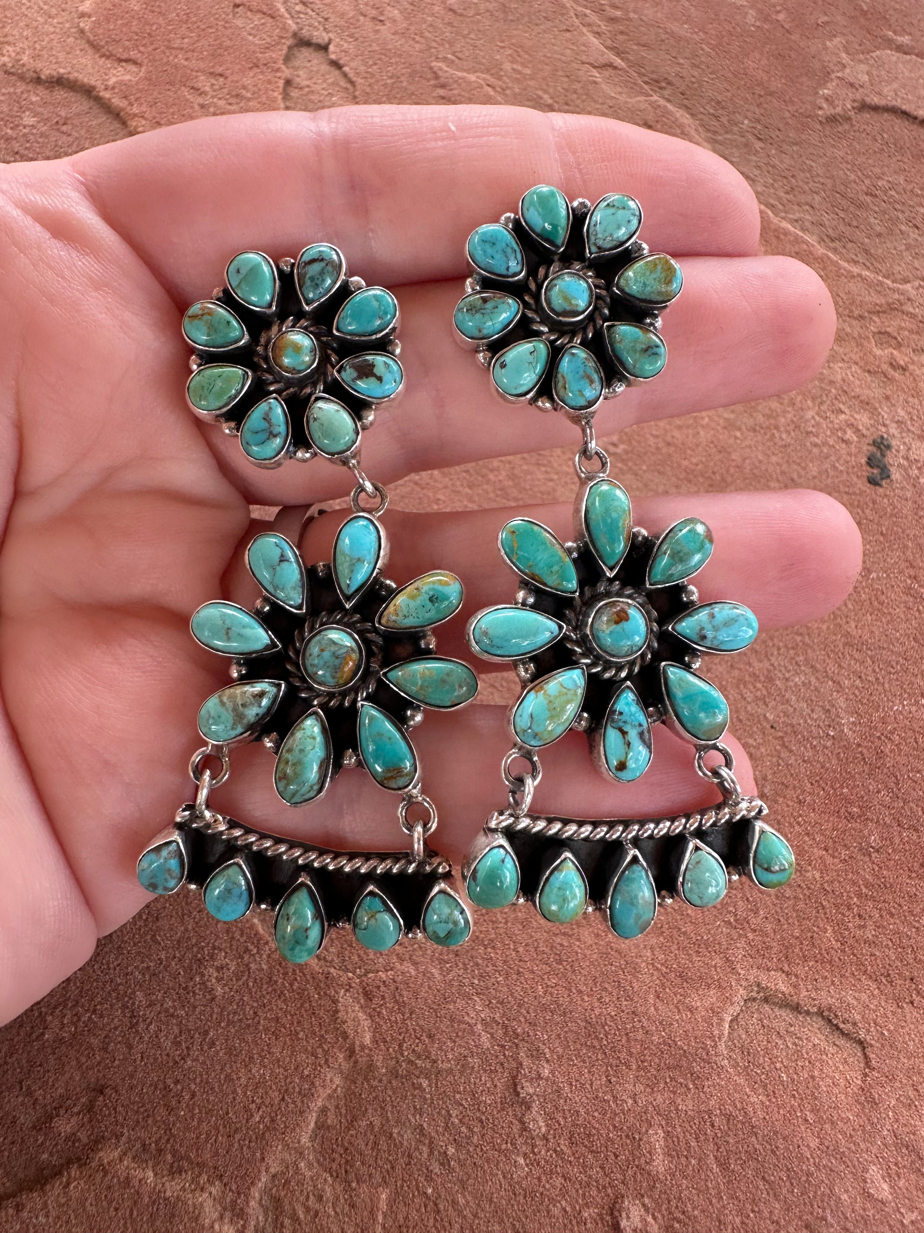 Handmade Royston Turquoise and Sterling Silver Post Dangle Earrings