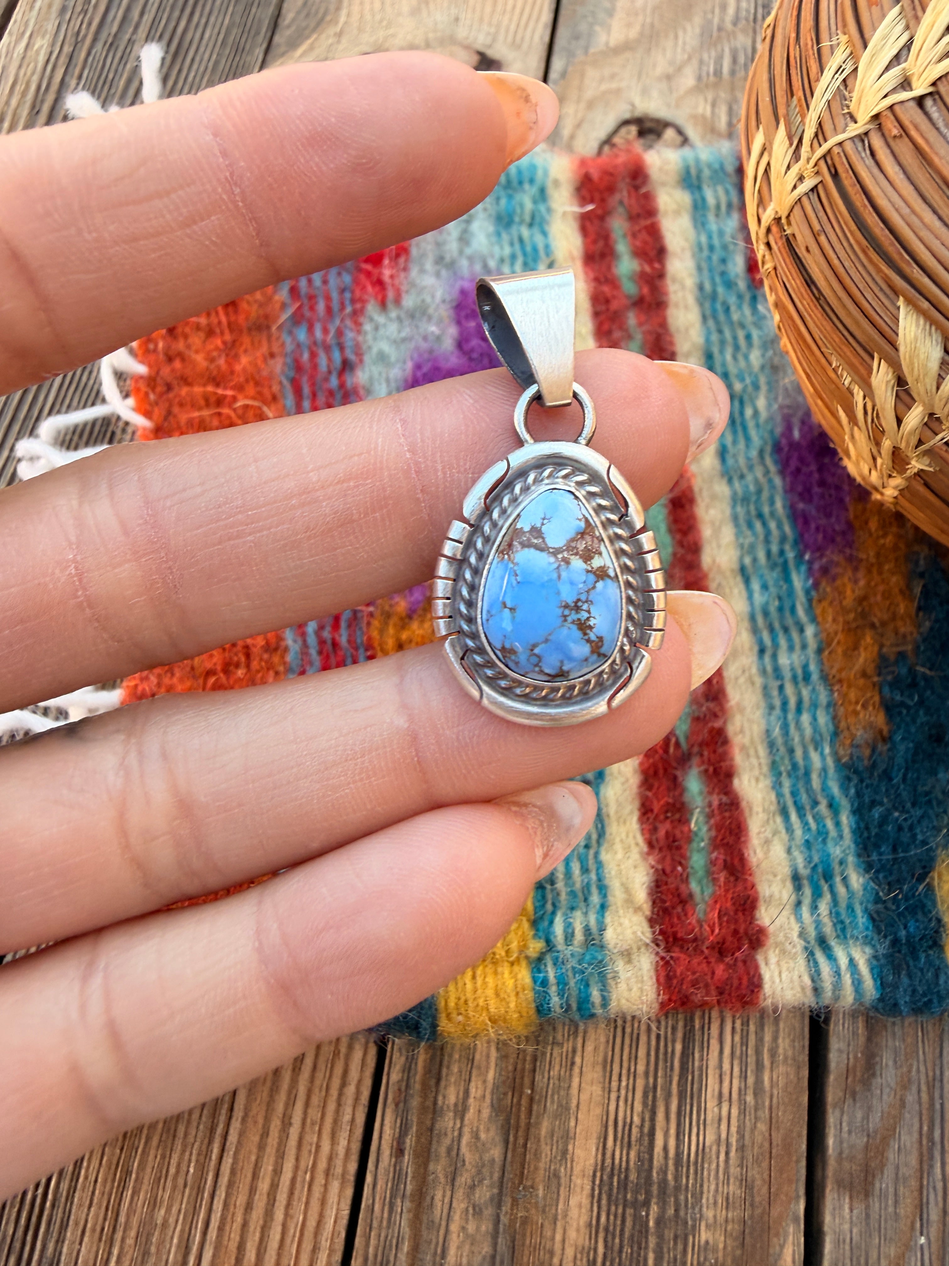 Handcrafted Sterling Silver & Golden Hills Turquoise Pendant by David Skeets