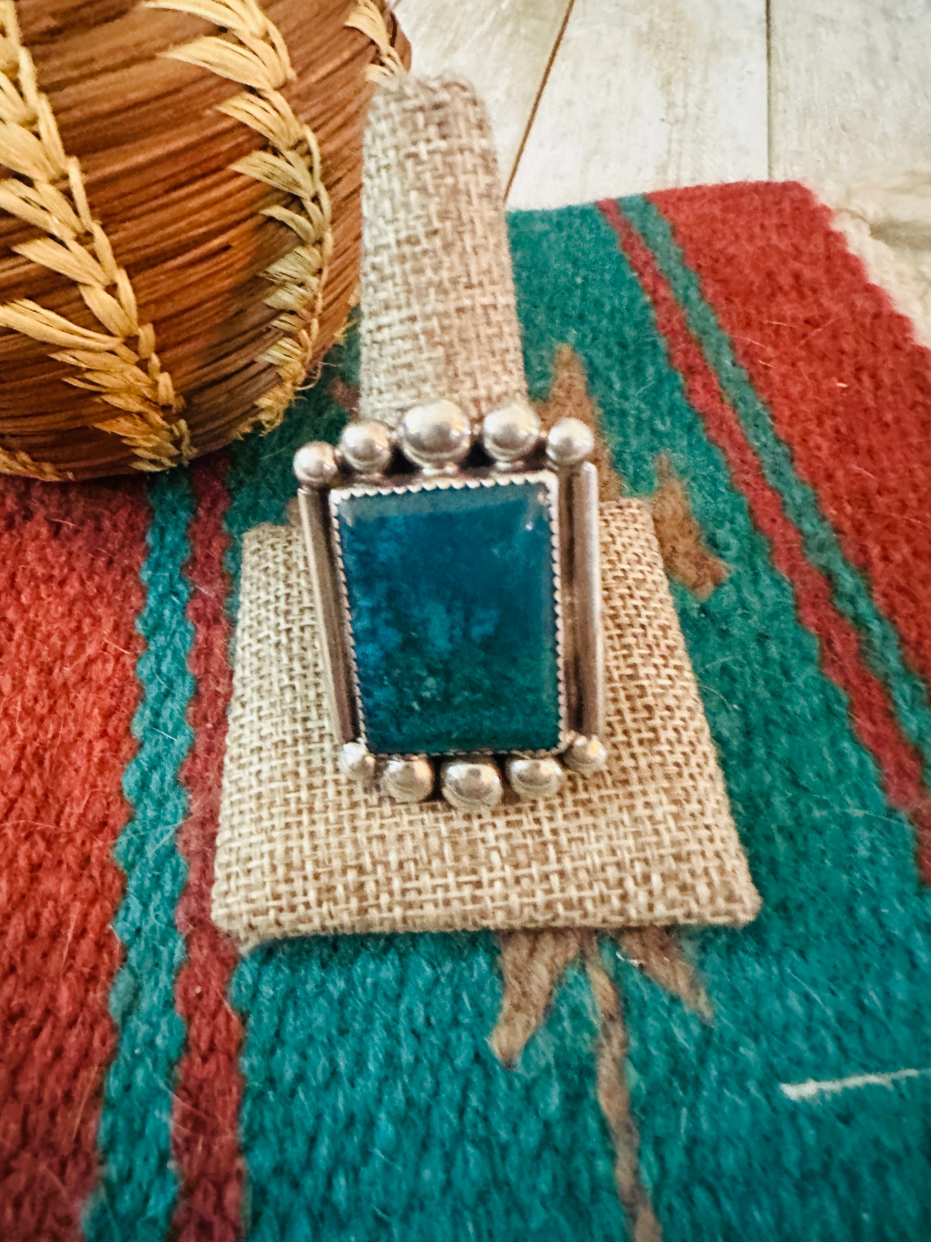 Old Pawn Handcrafted Turquoise & Sterling Silver Ring Size 16