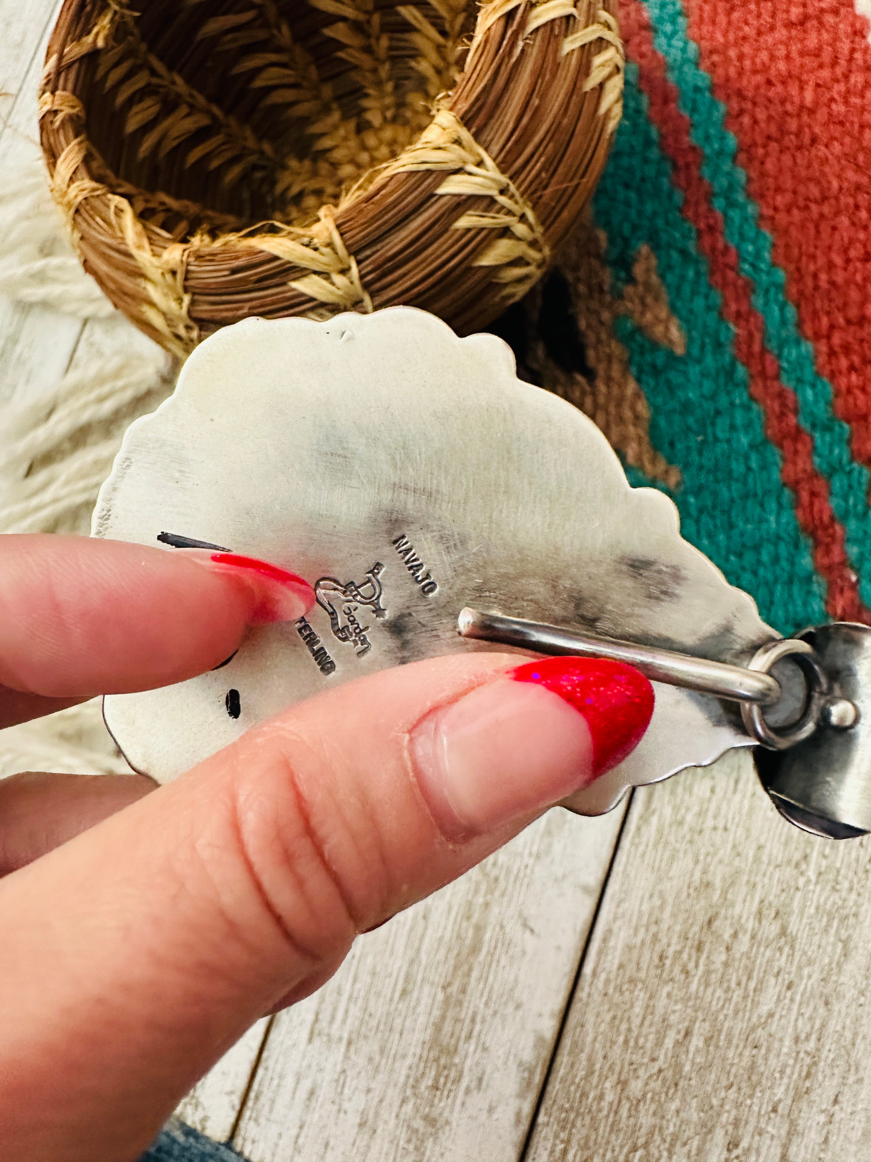 Handcrafted Sterling Silver & Kingman Turquoise Pendant by Delbert Gordon