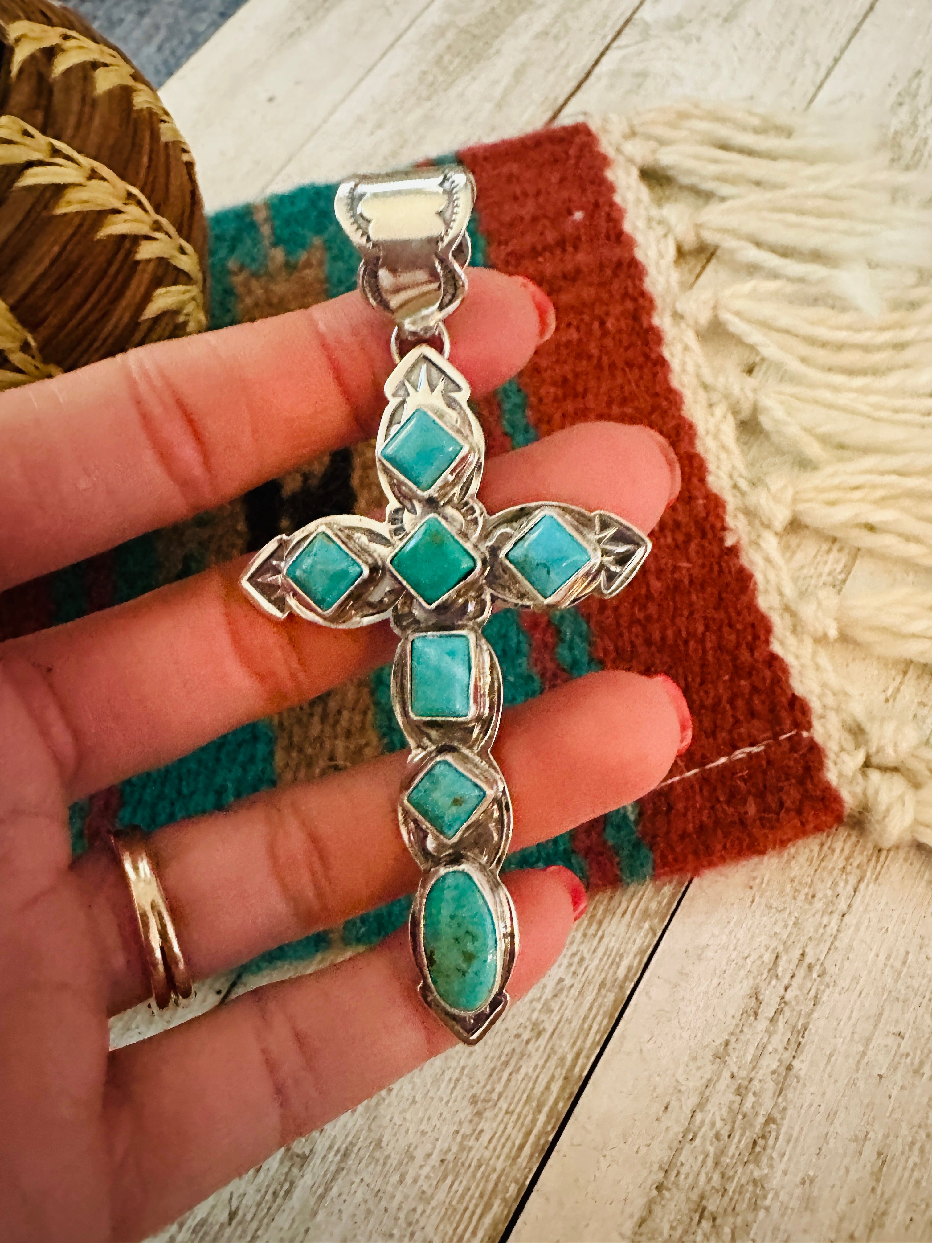 Navajo Sterling Silver & Turquoise Cross Pendant