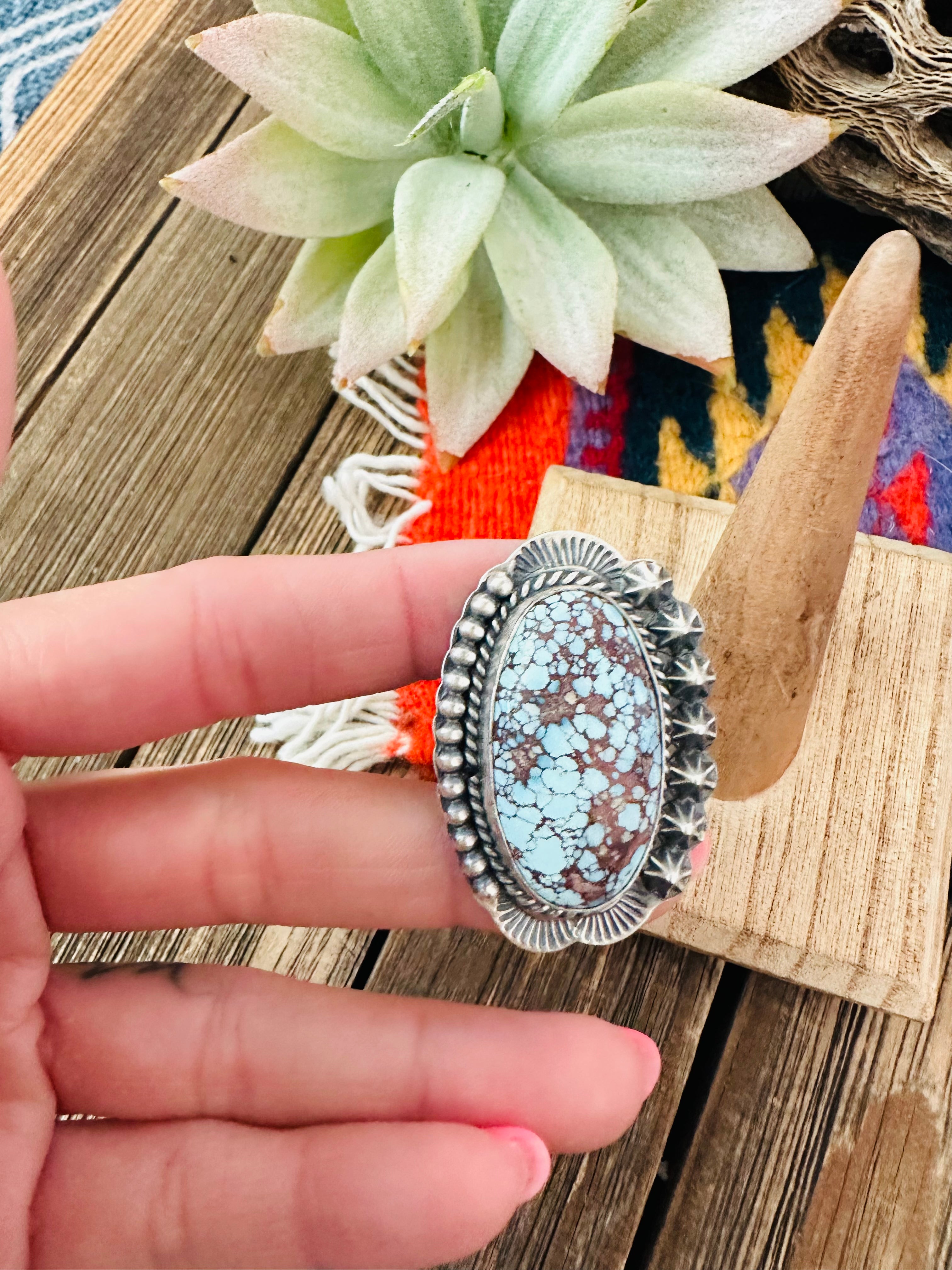 Navajo Golden Hills Turquoise & Sterling Silver Ring Size 8