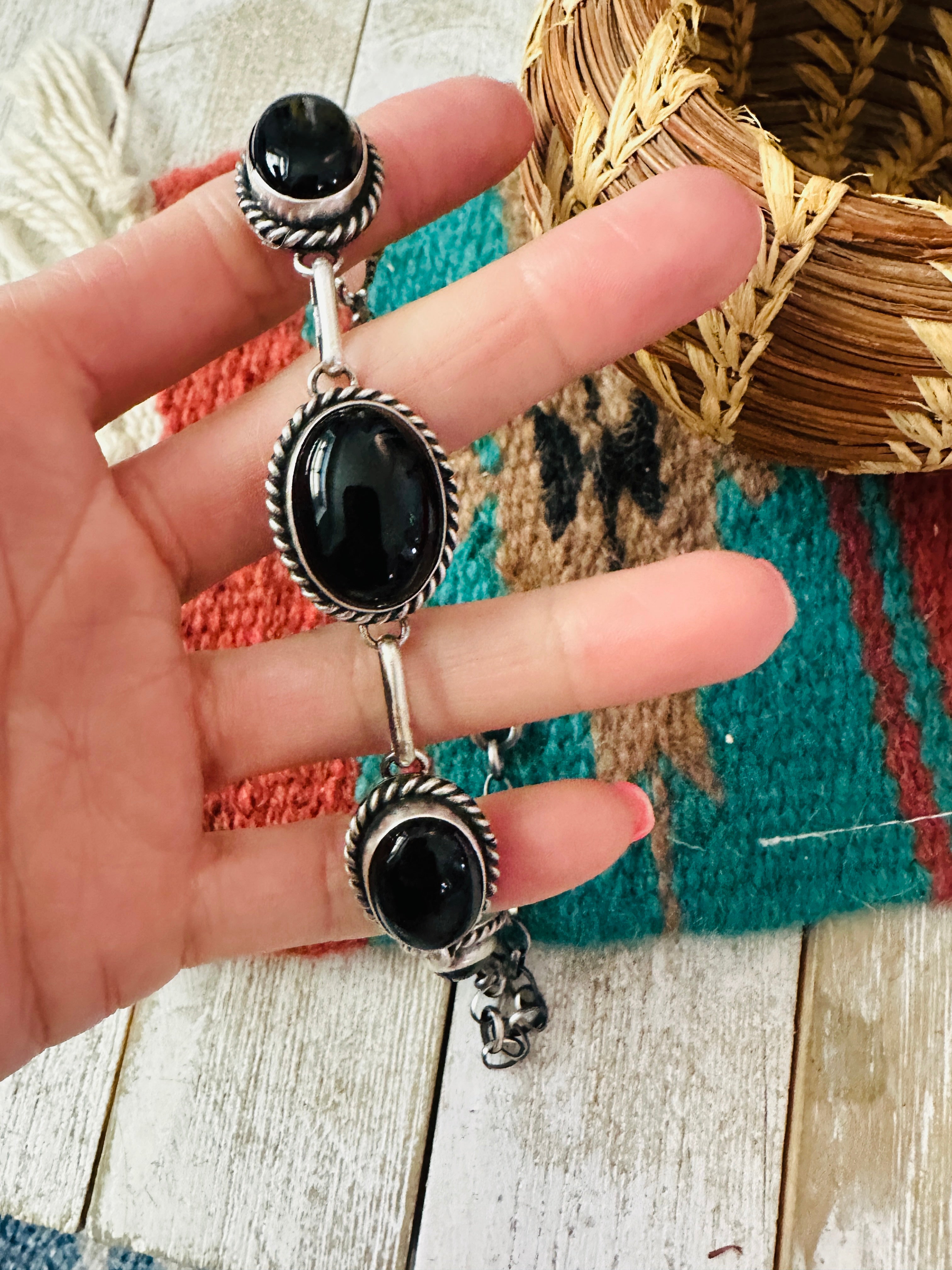 Handcrafted Black Onyx & Sterling Silver Necklace on