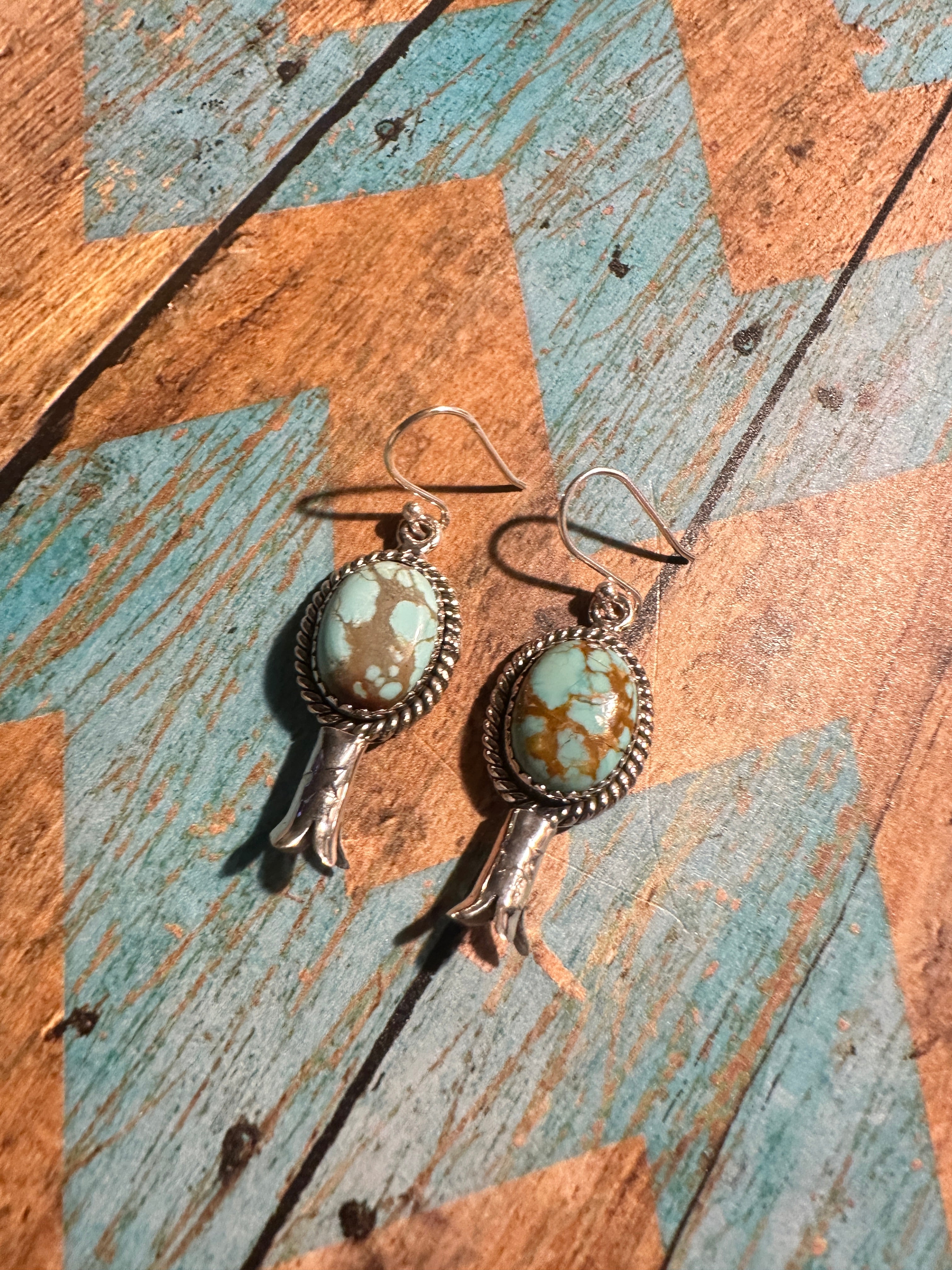 Handmade Sterling Silver & Number 8 Turquoise Blossom Earrings