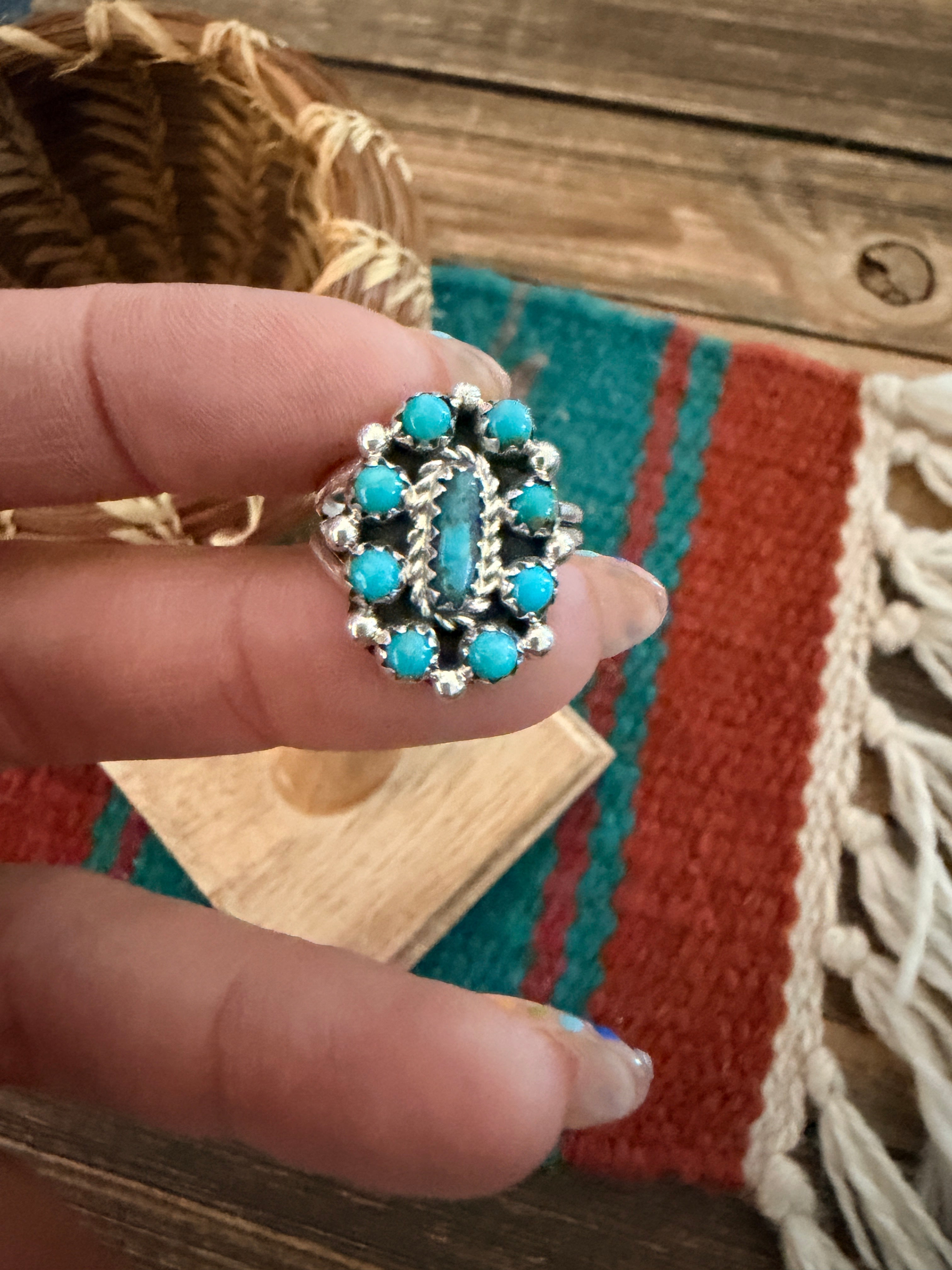 Handcrafted Turquoise & Sterling Silver Adjustable Cluster Ring