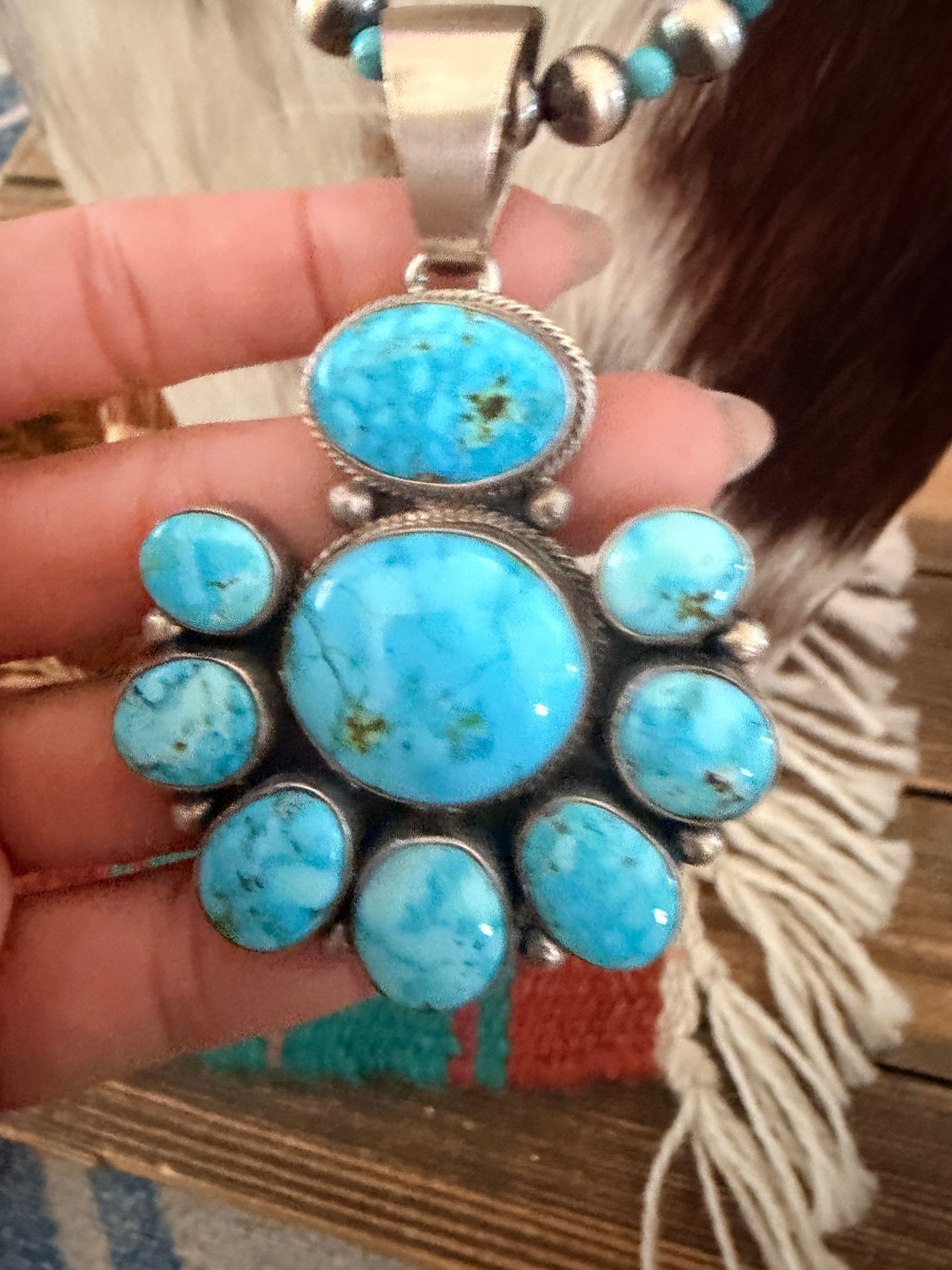 Handcrafted Turquoise & Sterling Silver Cluster Beaded Necklace