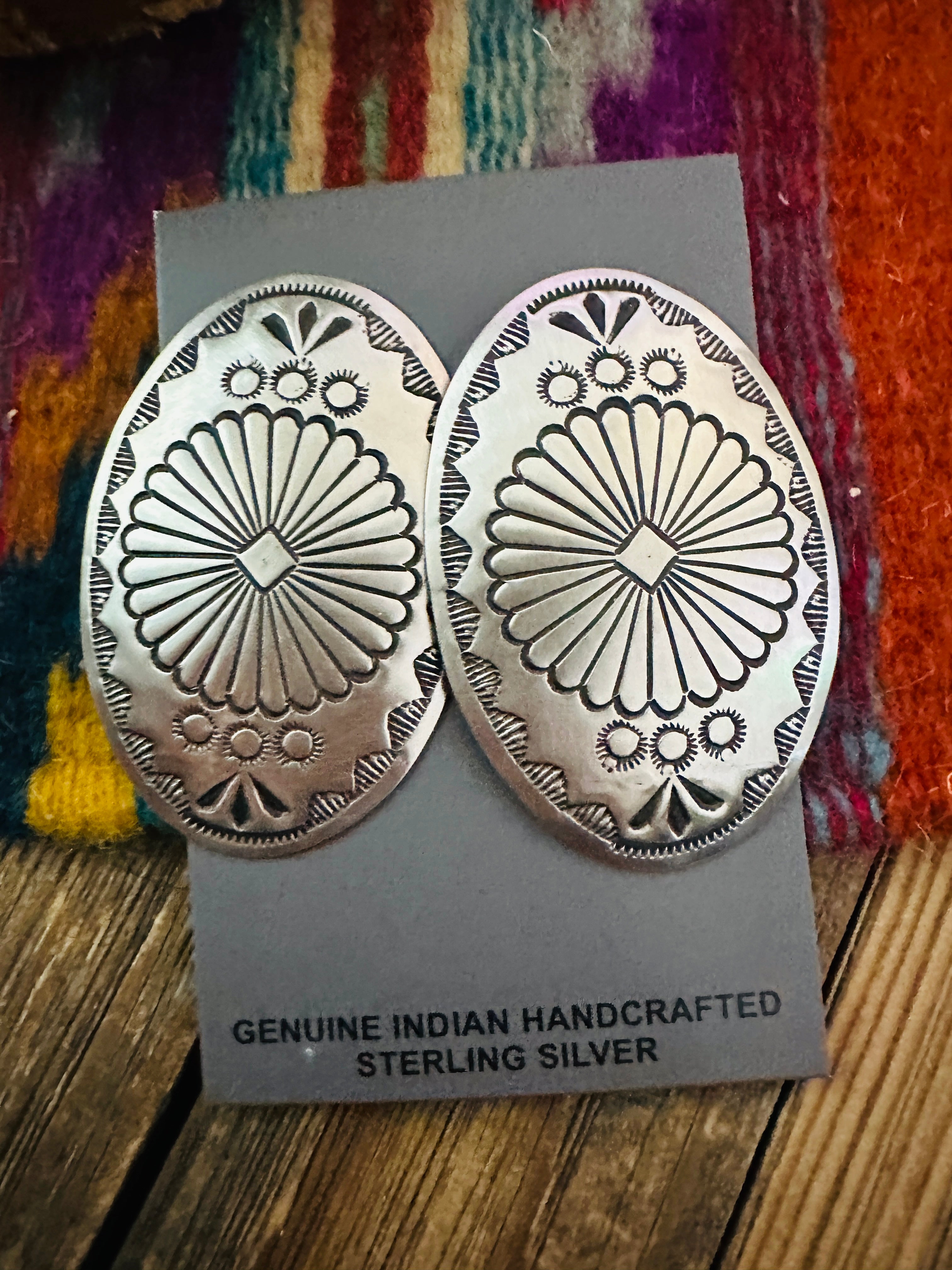 Handcrafted Sterling Silver Concho Post Earrings by Leander Tahe